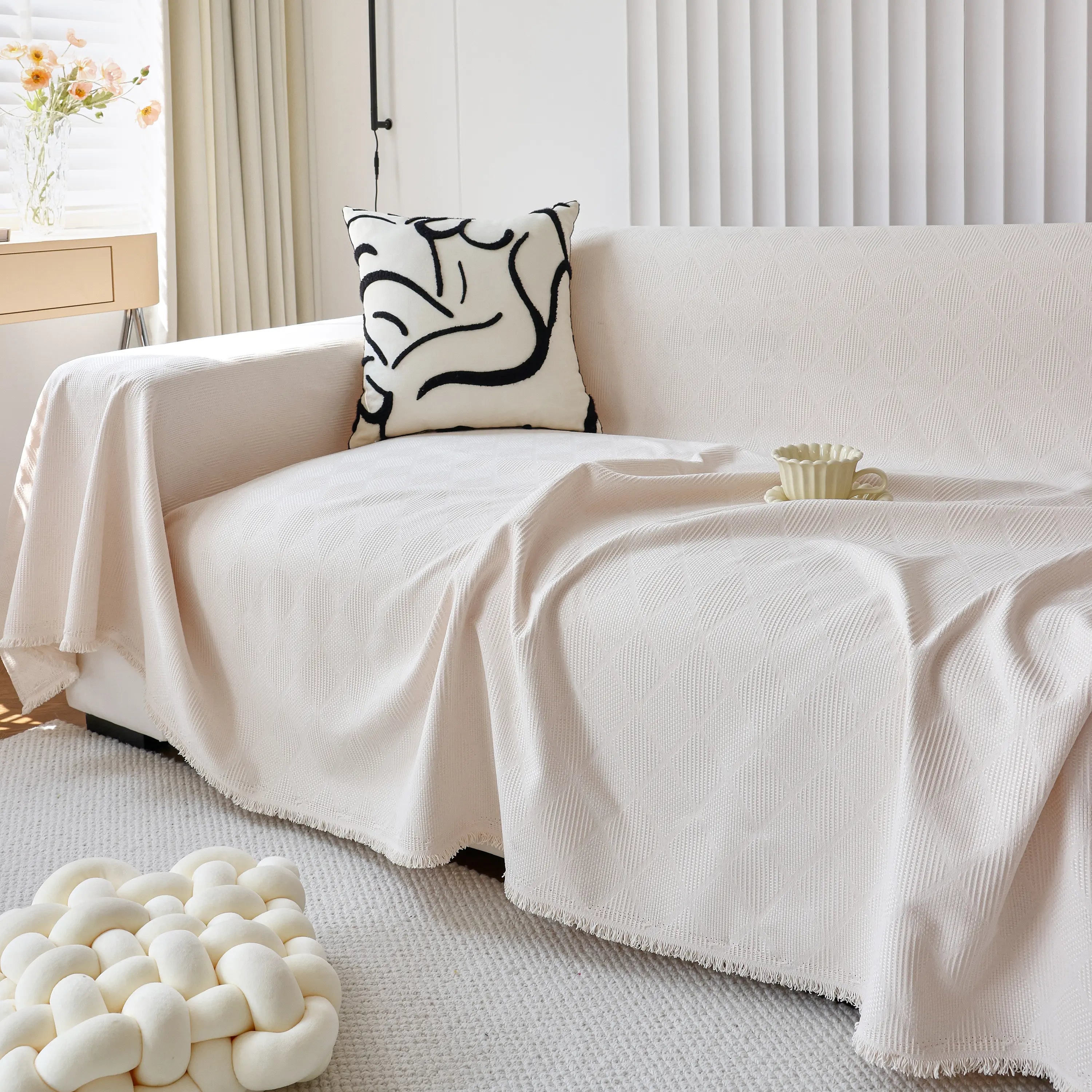 Textured Chenille Sofa Cover Throw, Soft Washable Couch Blanket Protector for Pets