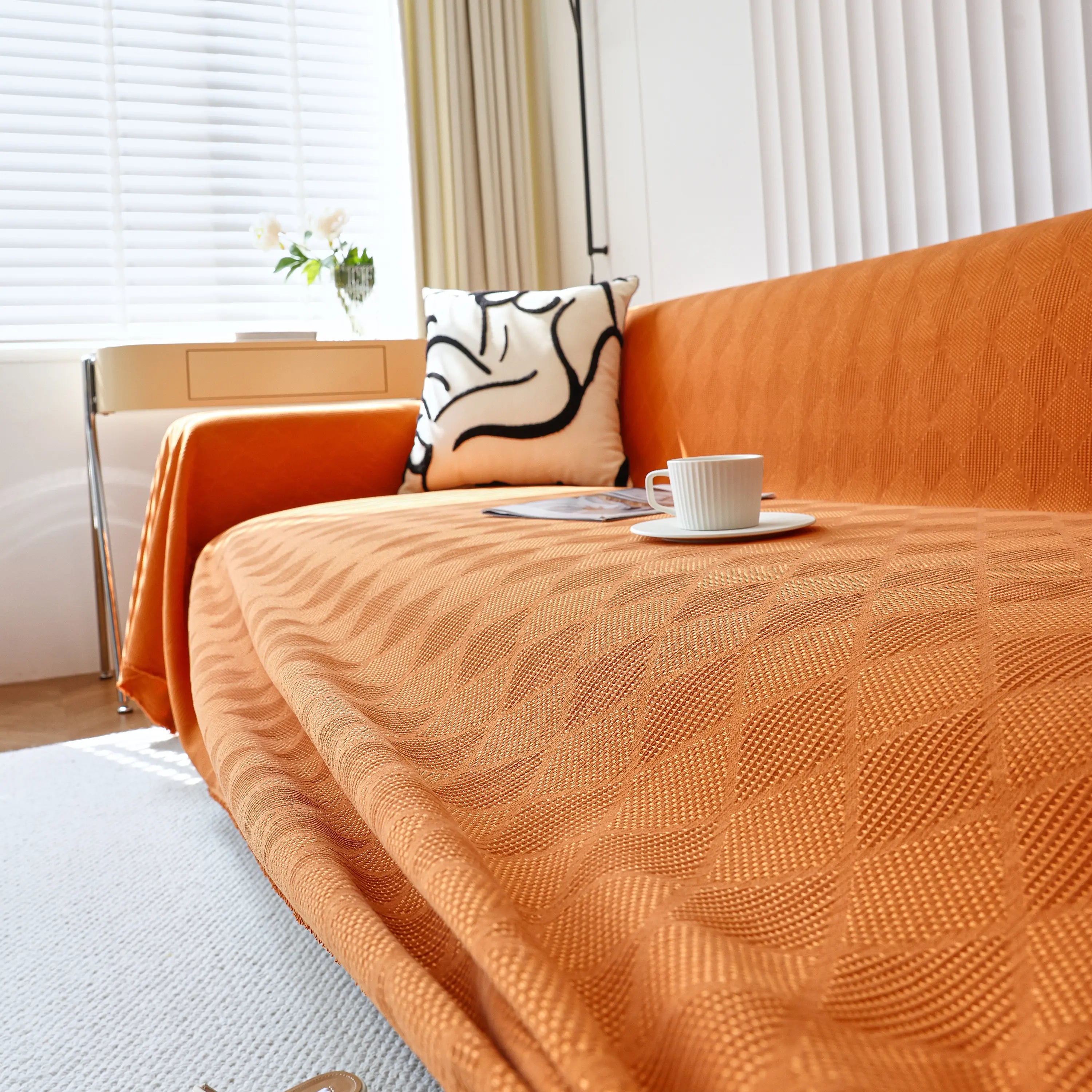 Textured Chenille Sofa Cover Throw, Soft Washable Couch Blanket Protector for Pets