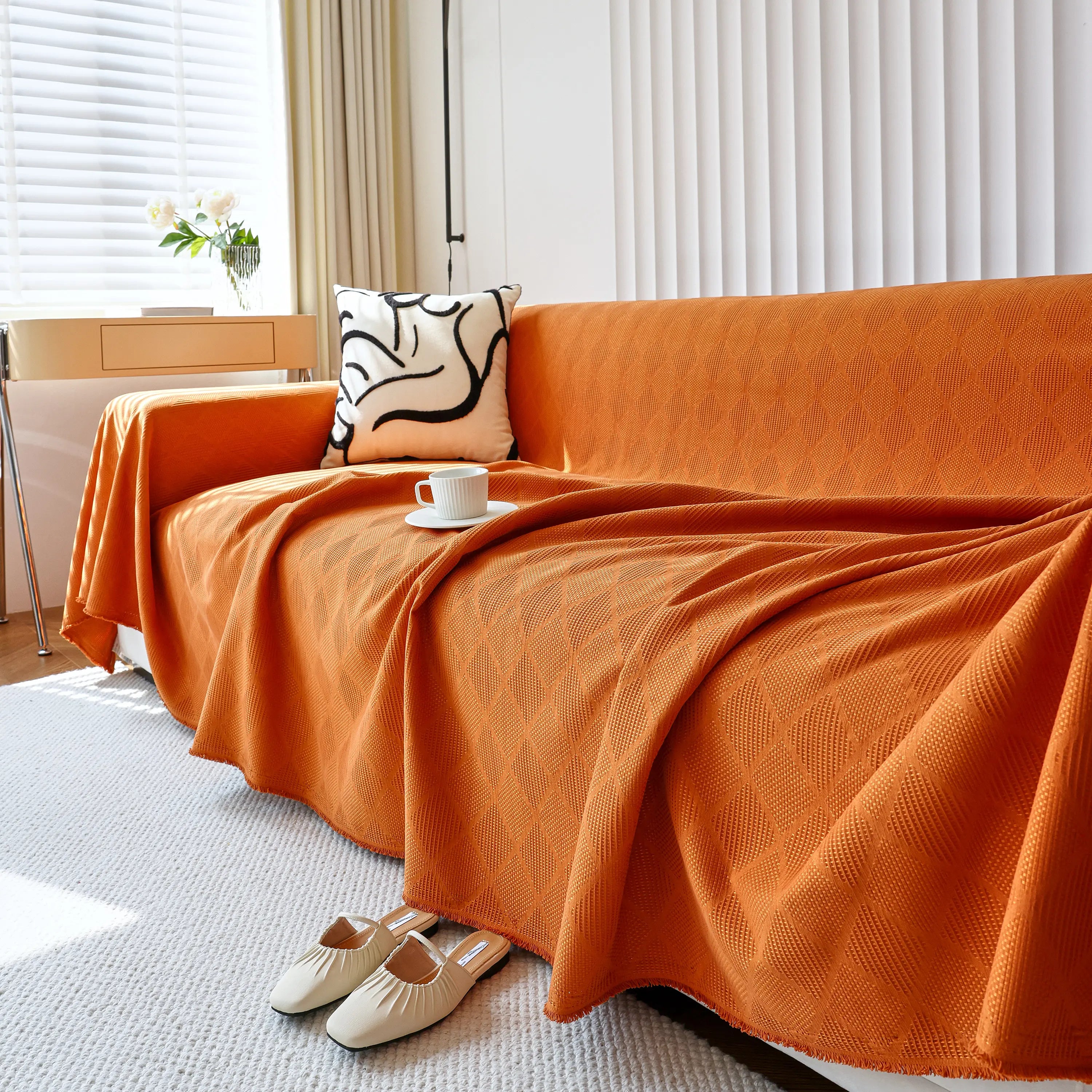 Textured Chenille Sofa Cover Throw, Soft Washable Couch Blanket Protector for Pets
