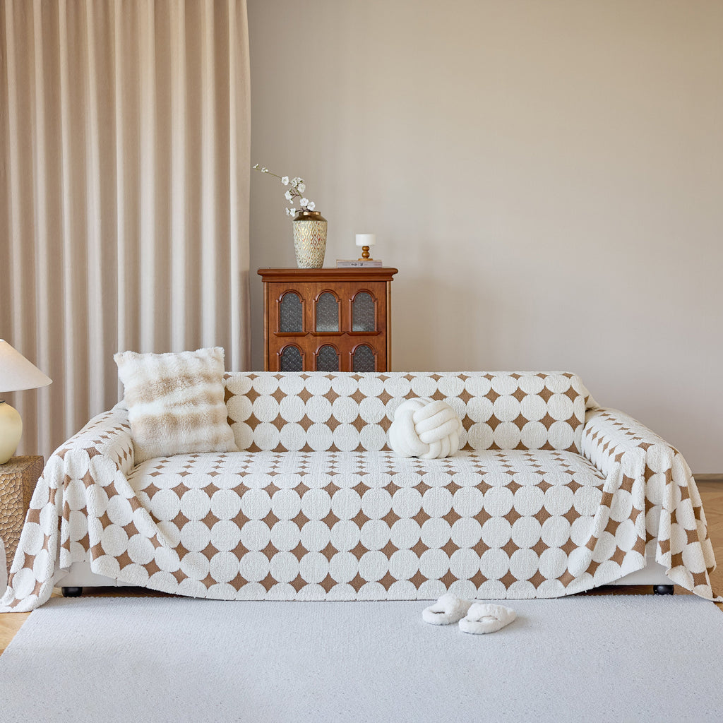 Geometric Jacquard Plush Warm Sofa Couch Cover Coral Fleece Throw Blanket for Couch