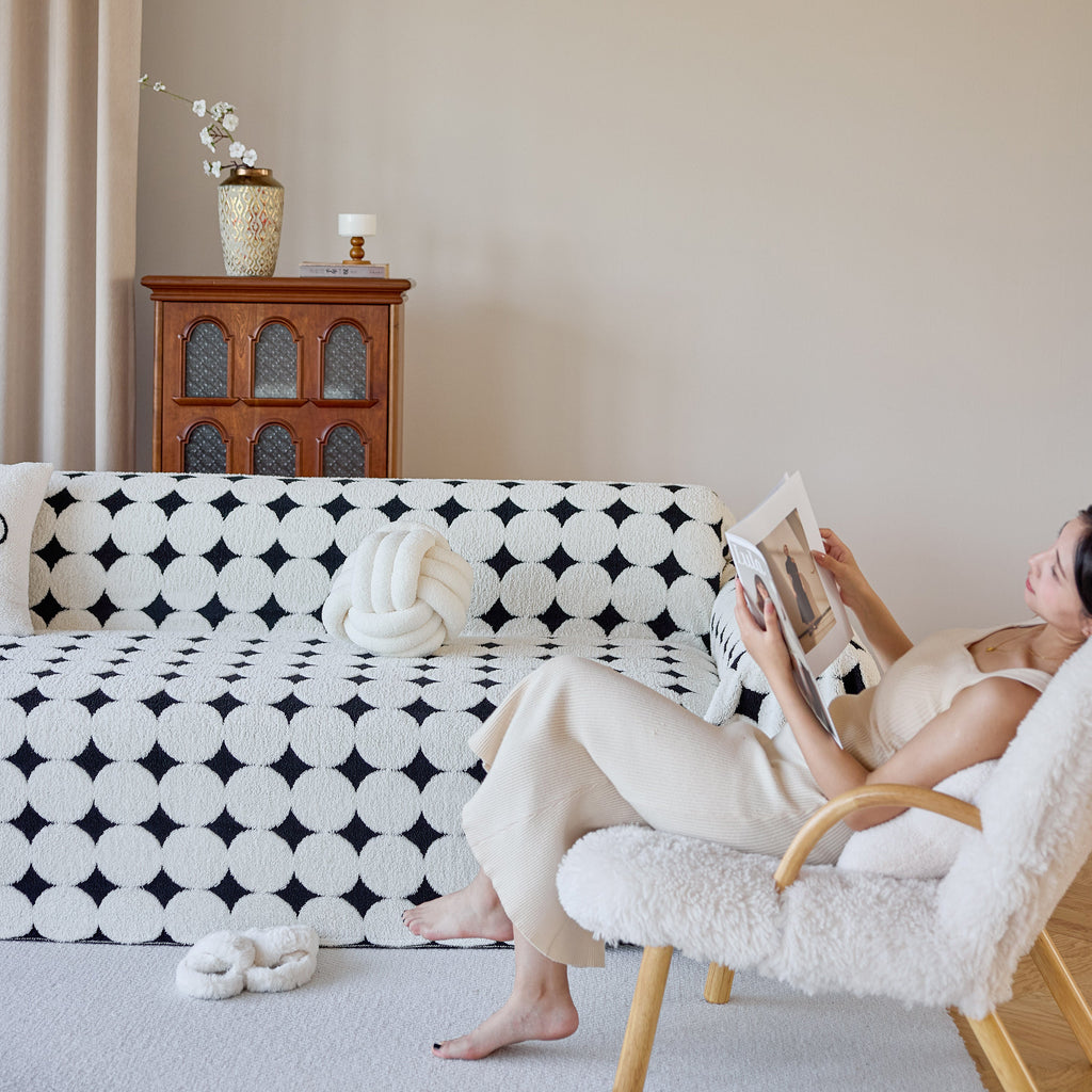 Geometric Jacquard Plush Warm Sofa Couch Cover Coral Fleece Throw Blanket for Couch