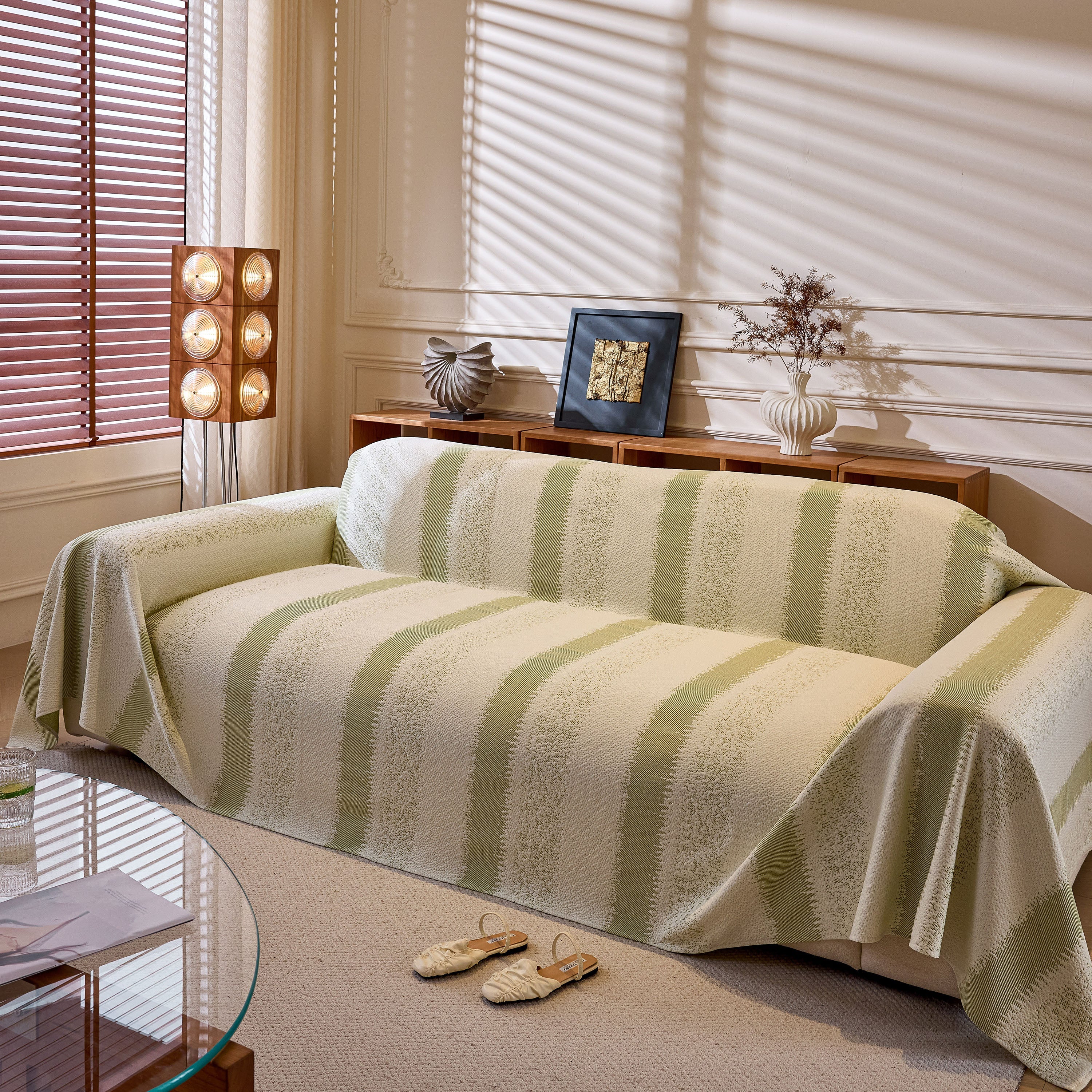 Modern Striped Sofa Throw Blanket, Lightweight Couch Cover for Summer Seating