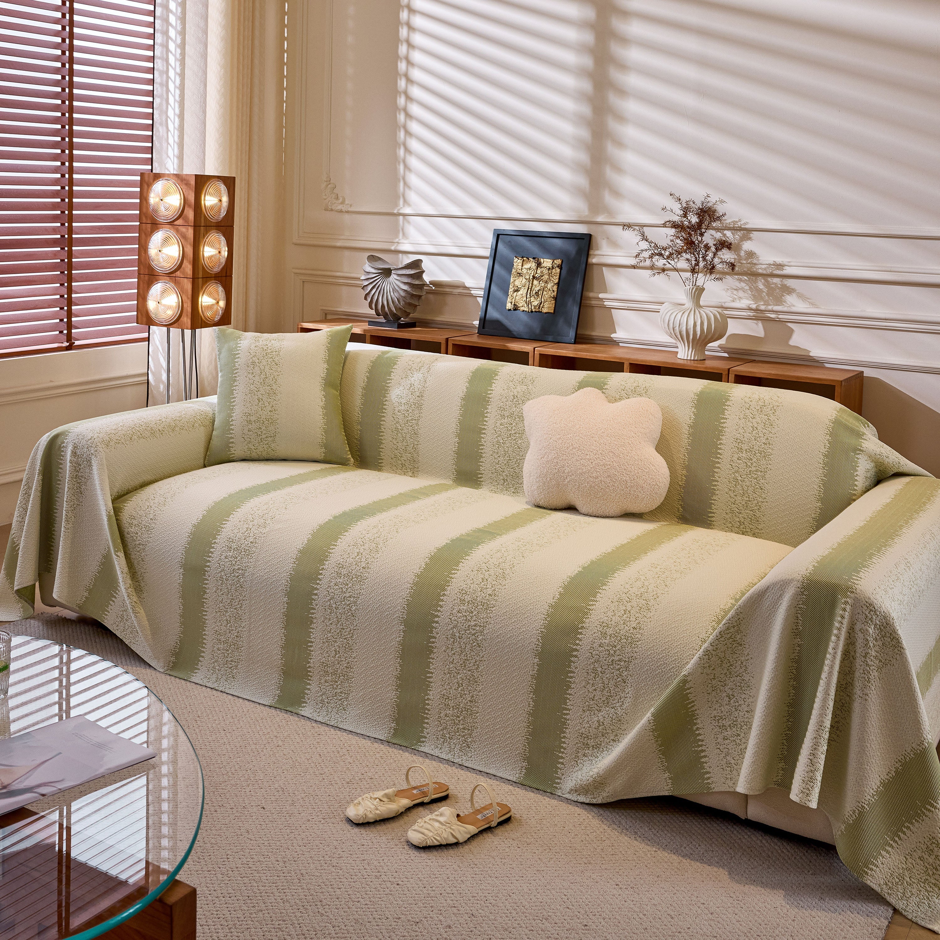 Modern Striped Sofa Throw Blanket, Lightweight Couch Cover for Summer Seating