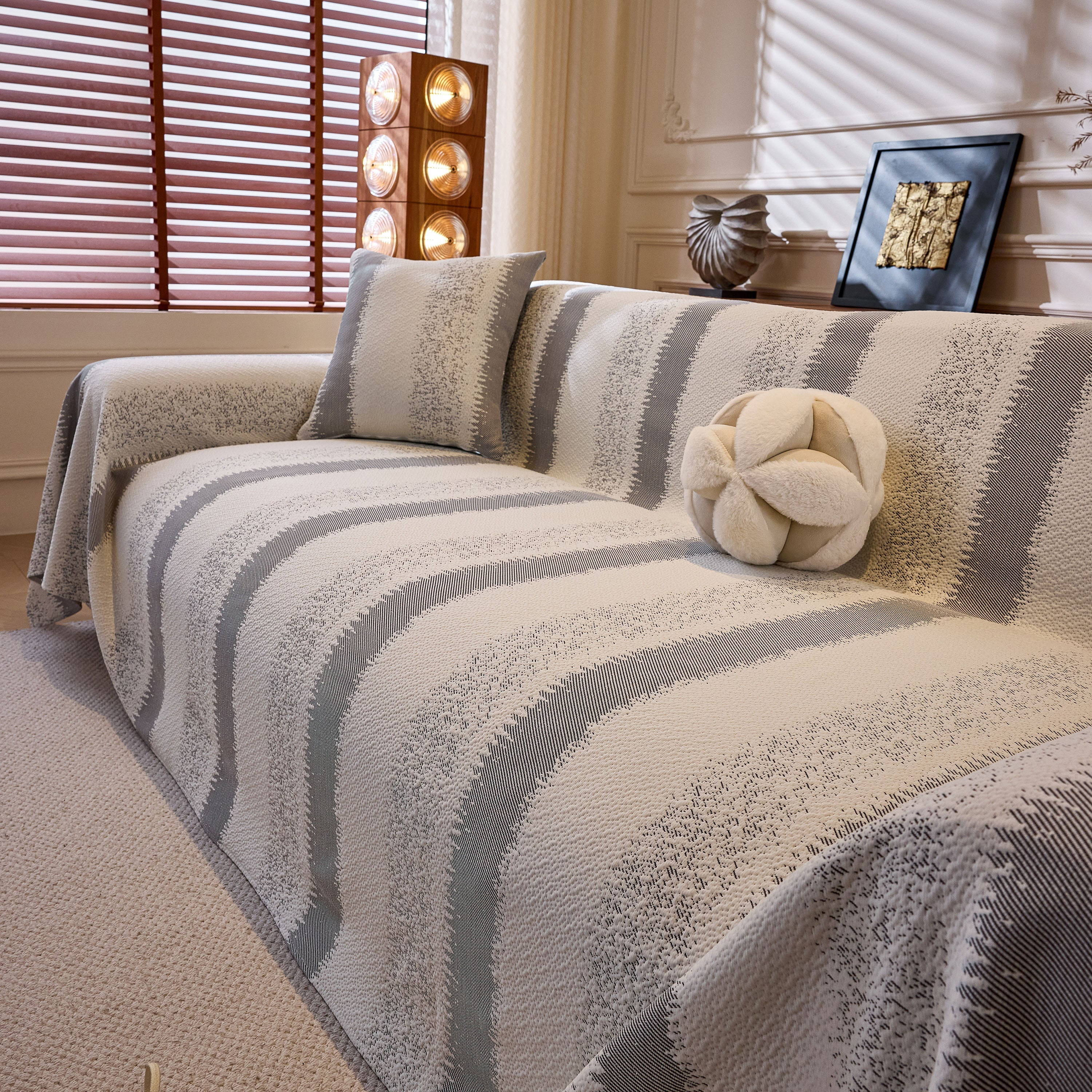 Modern Striped Sofa Throw Blanket, Lightweight Couch Cover for Summer Seating