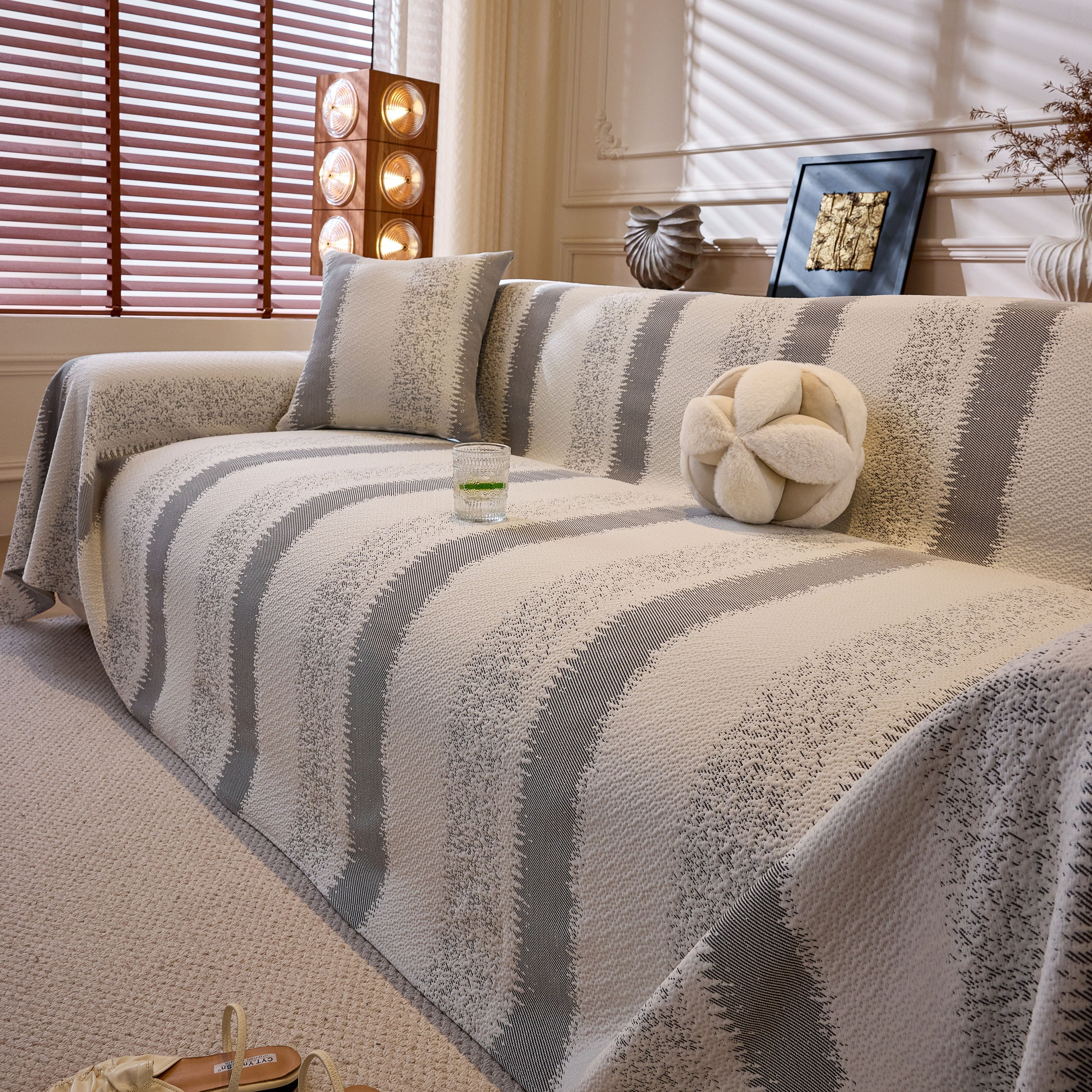 Modern Striped Sofa Throw Blanket, Lightweight Couch Cover for Summer Seating