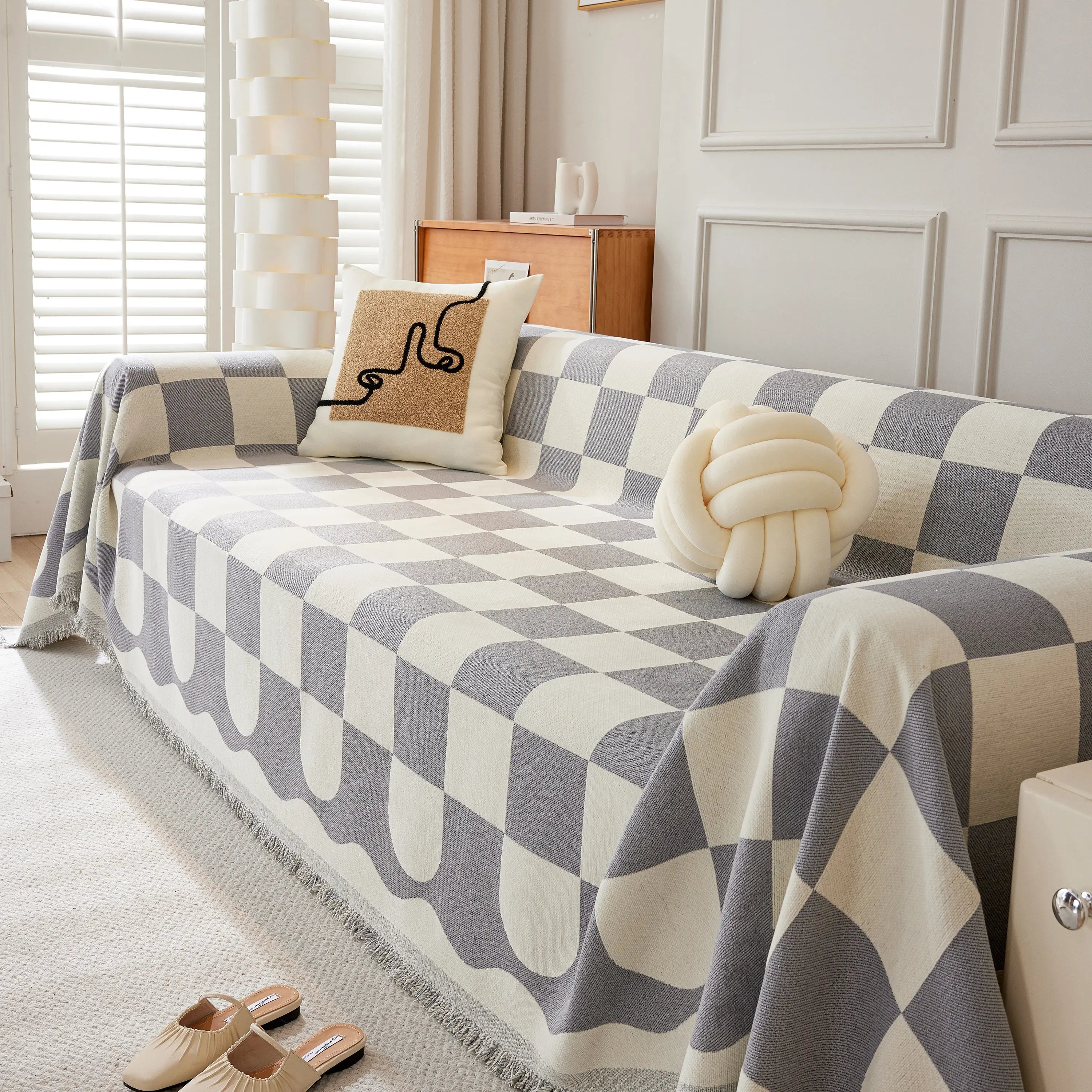 Chenille Plaid Couch Covers for Couches, Sectional Couch Covers, Stylish Sofa Throw Blanket