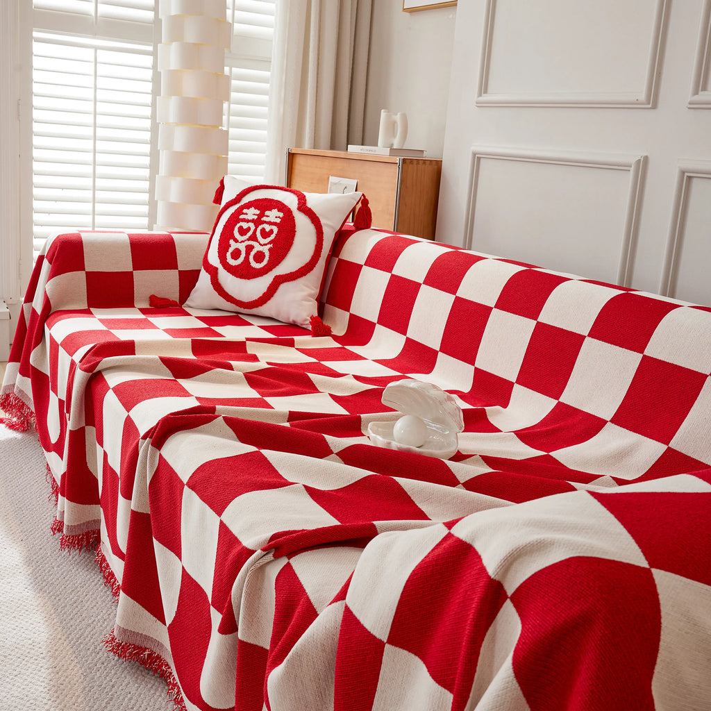 Chenille Plaid Couch Covers for Couches, Sectional Couch Covers, Stylish Sofa Throw Blanket