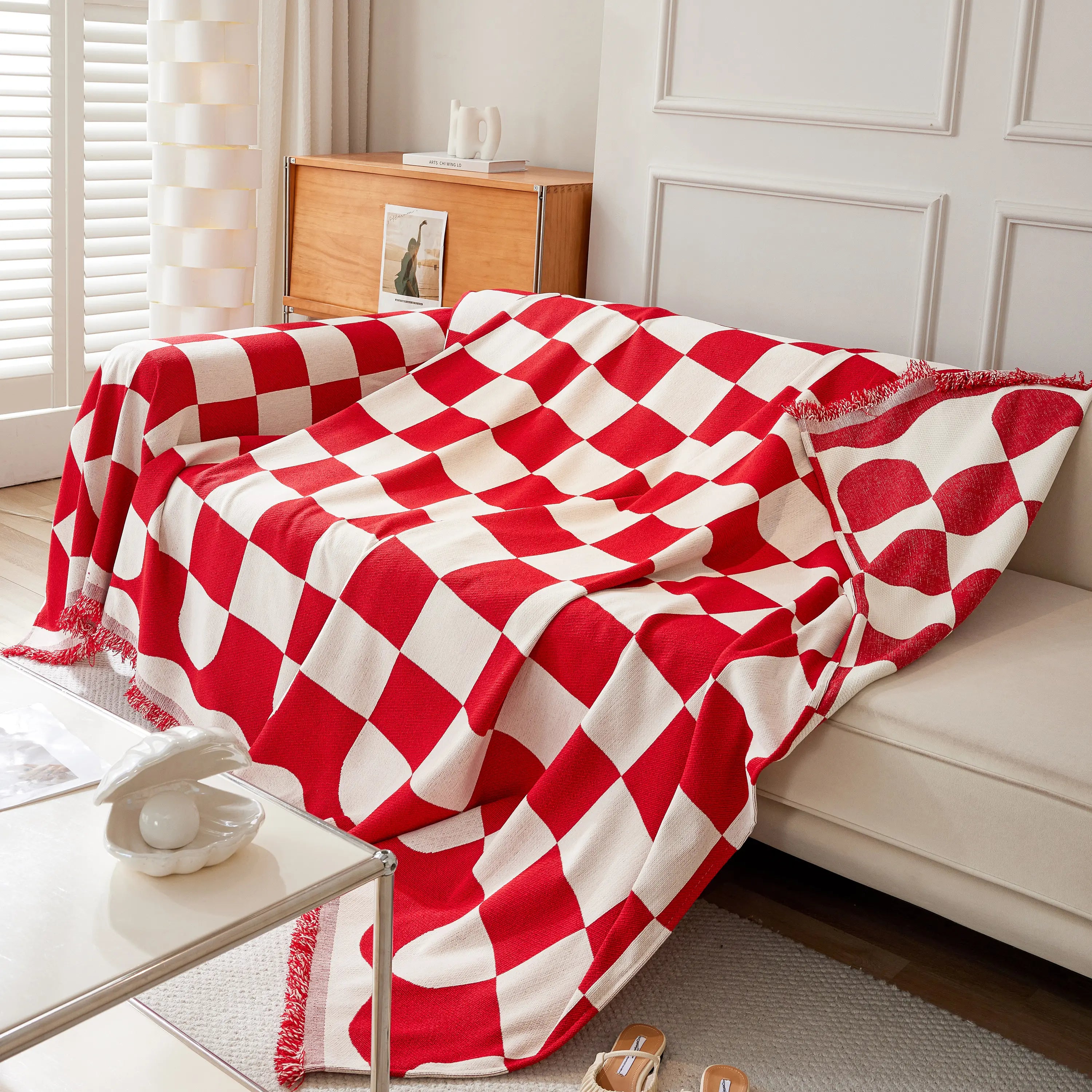 Chenille Plaid Couch Covers for Couches, Sectional Couch Covers, Stylish Sofa Throw Blanket