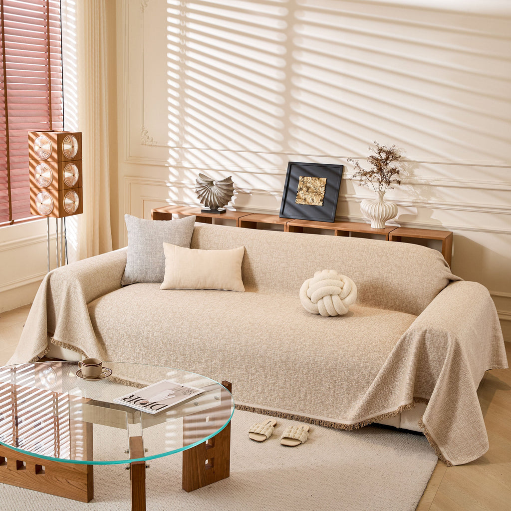 Natural Textured Linen Couch Cover, Breathable & Hypoallergenic Furniture Protector