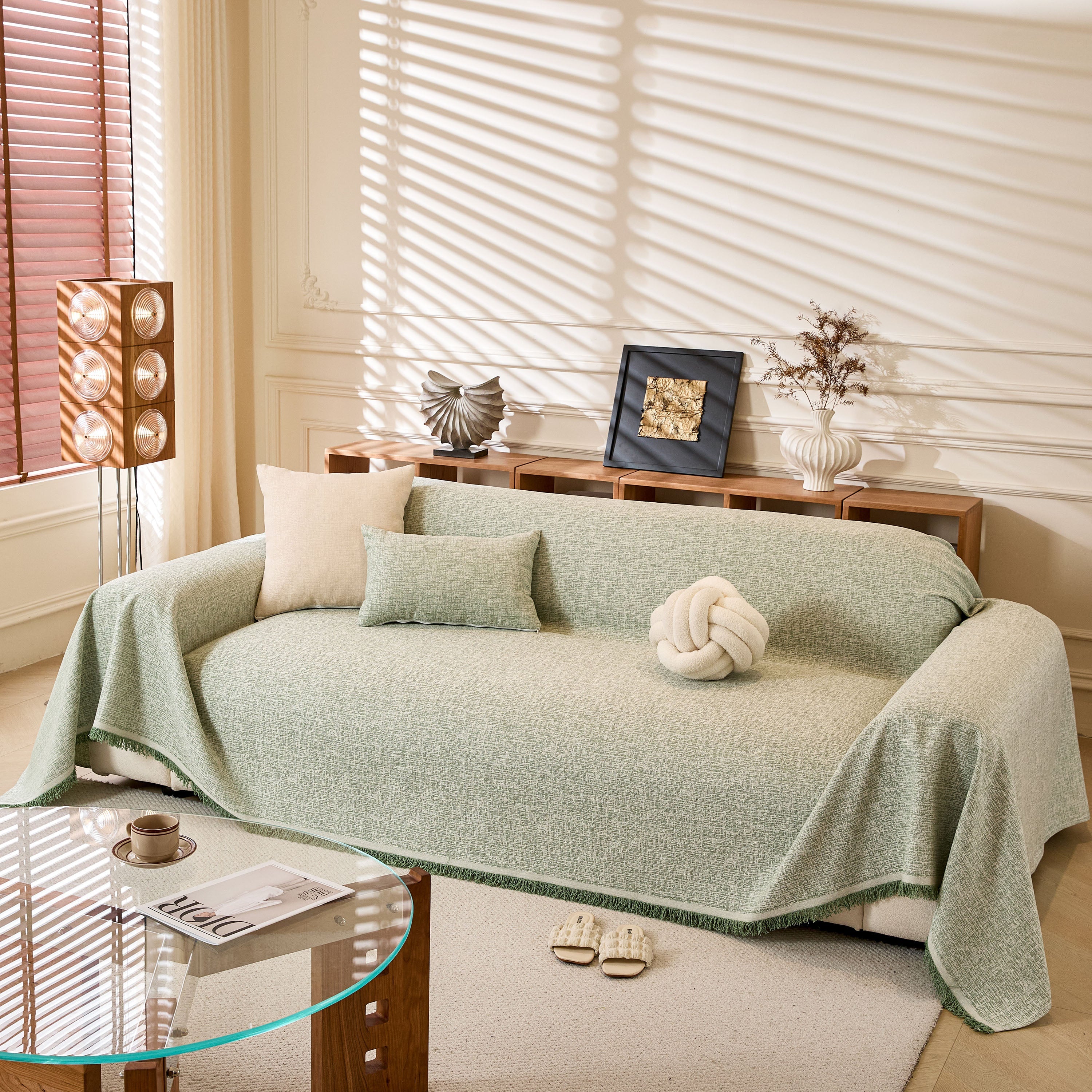 Natural Textured Linen Couch Cover, Breathable & Hypoallergenic Furniture Protector