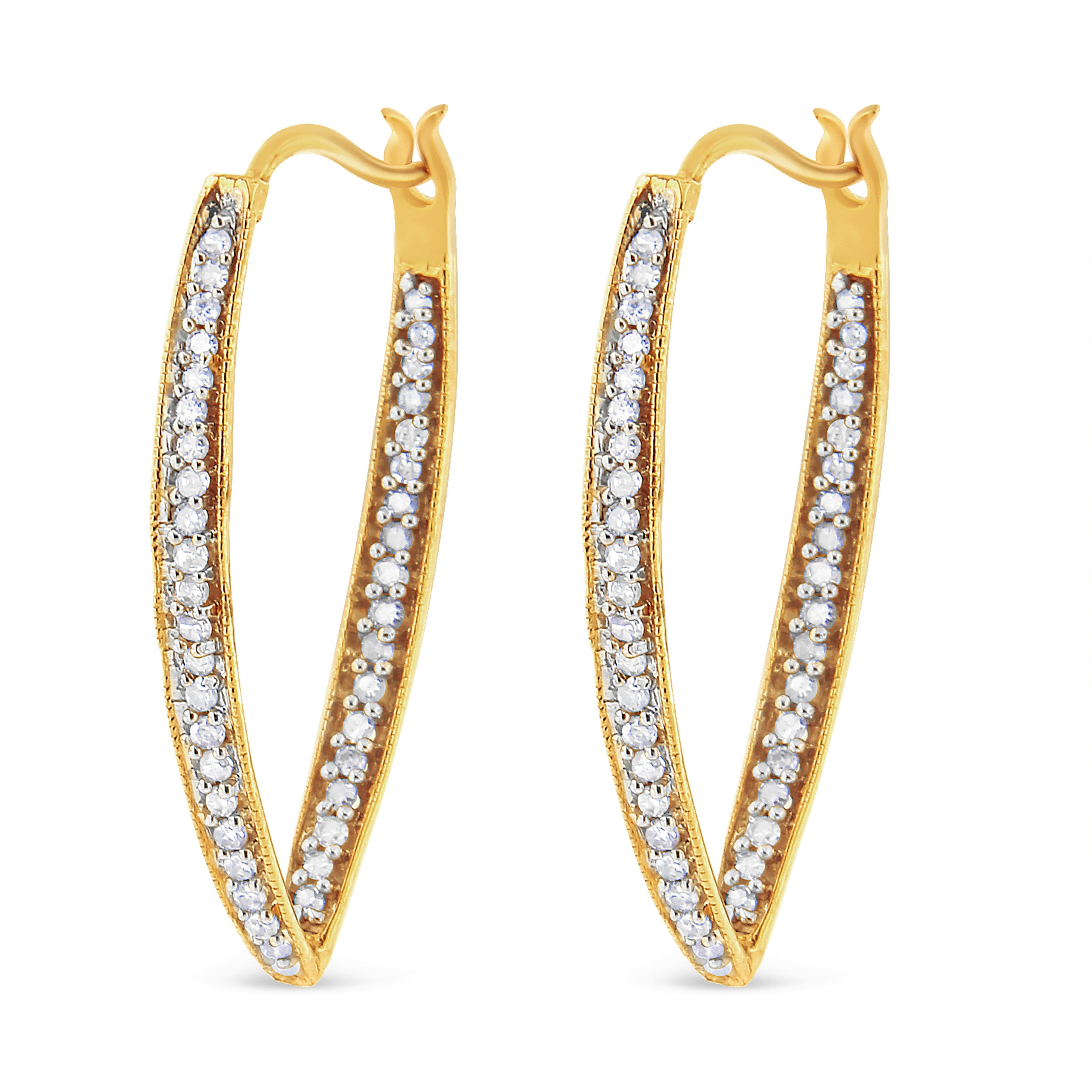 10K Yellow Gold 1/2 Cttw Round-Cut Diamond Modern Hoop Earrings (I-J Color, I2-I3 Clarity)