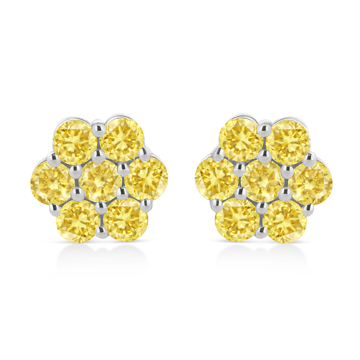 .925 Sterling Silver 1/4 Cttw Treated Yellow Diamond Floral Stud Earrings (Yellow Color, I1-I2 Clarity)