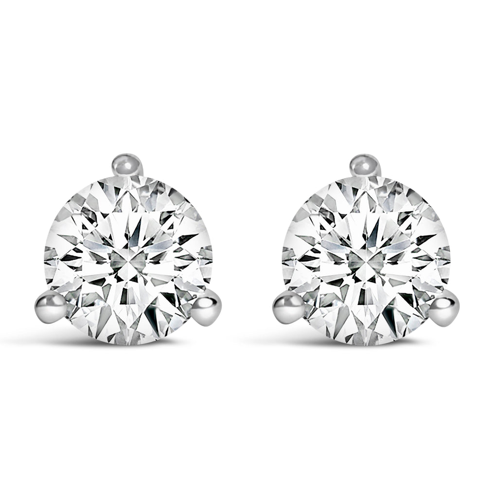 14K White Gold 2 Cttw Round Lab-Grown Diamond 3-Prong Martini Solitaire Screwback Stud Earrings