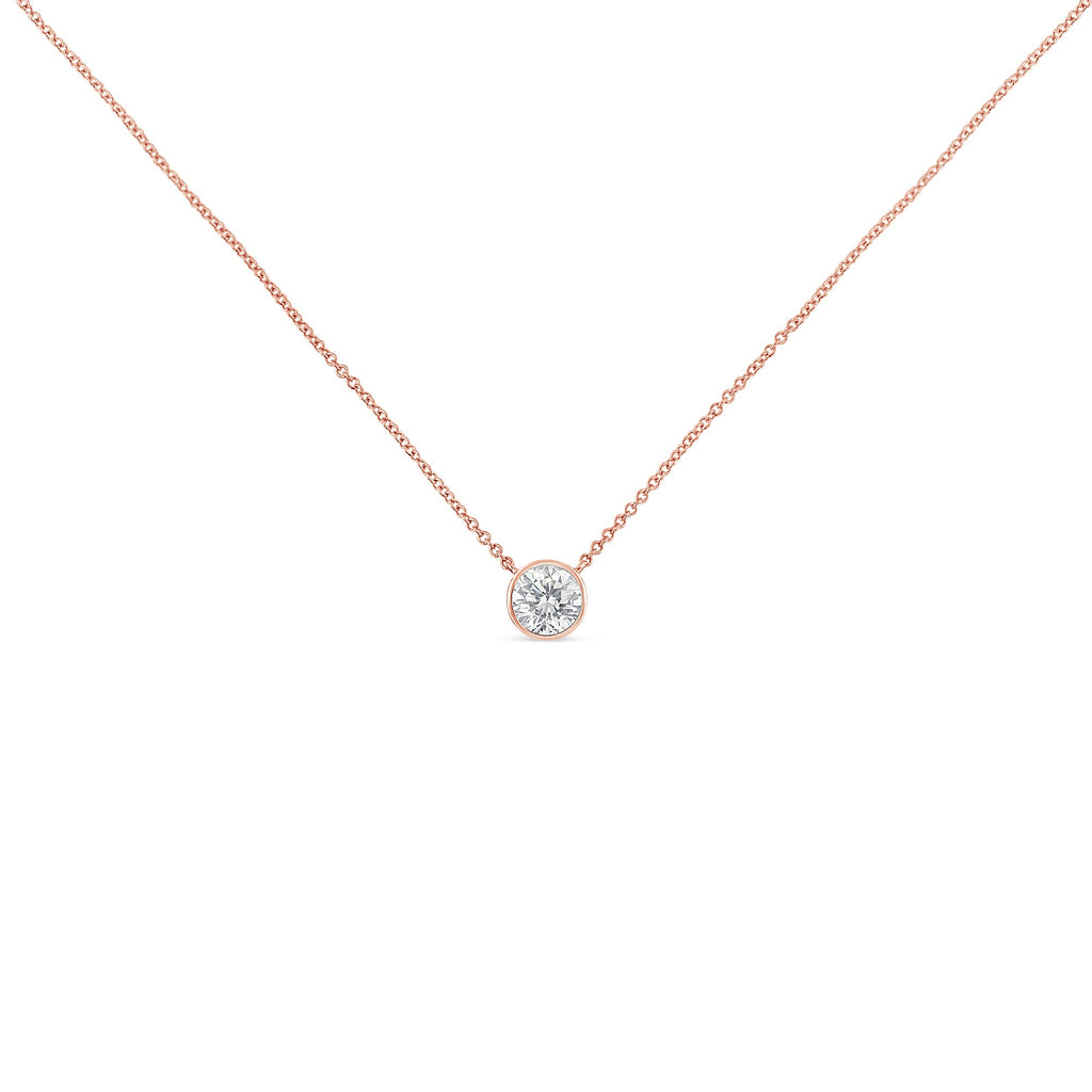 10K Rose Gold 1/3 Carat Round Brilliant-Cut Diamond Modern Bezel-Set Solitaire 16"-18" Pendant Necklace (H-I Color, SI2-I1 Clarity)