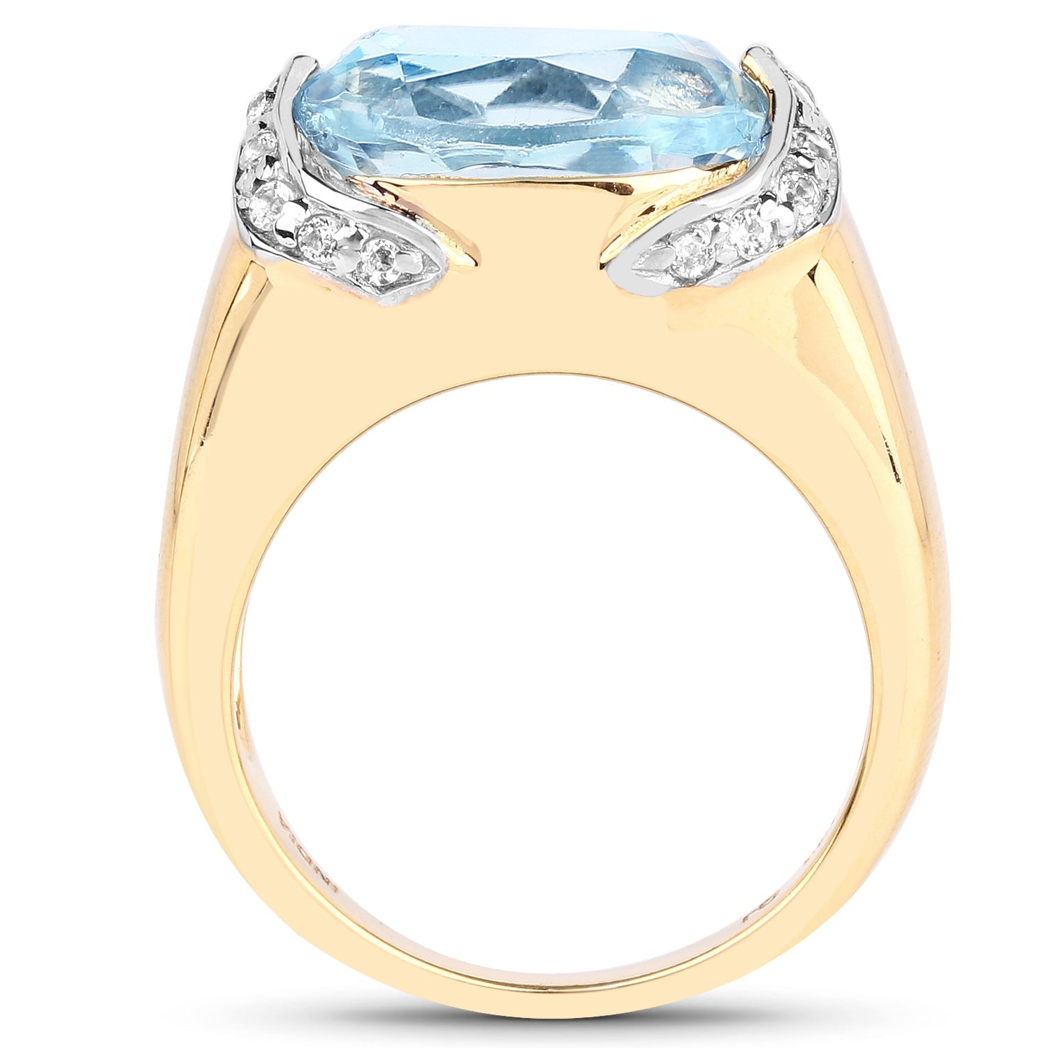 14K Yellow Gold Plated 6.56 Carat Genuine Blue Topaz and White Topaz .925 Sterling Silver Ring