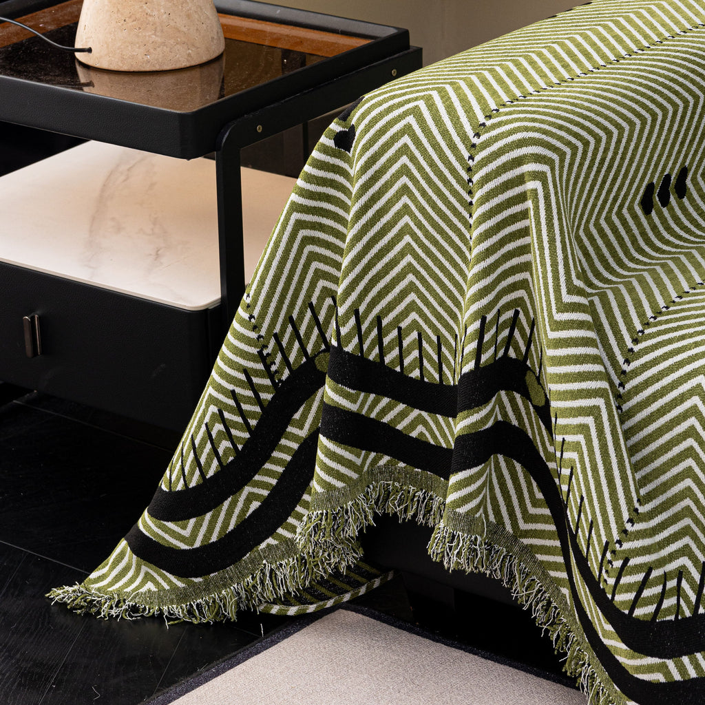 Chenille Sofa Throw Cover, Textured Chevron Decorative Couch Blanket for Living Room