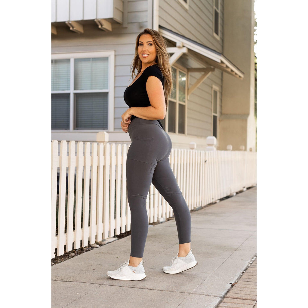 Charcoal Full Length Leggings with Pockets  - Luxe Leggings by Julia Rose® Round 2