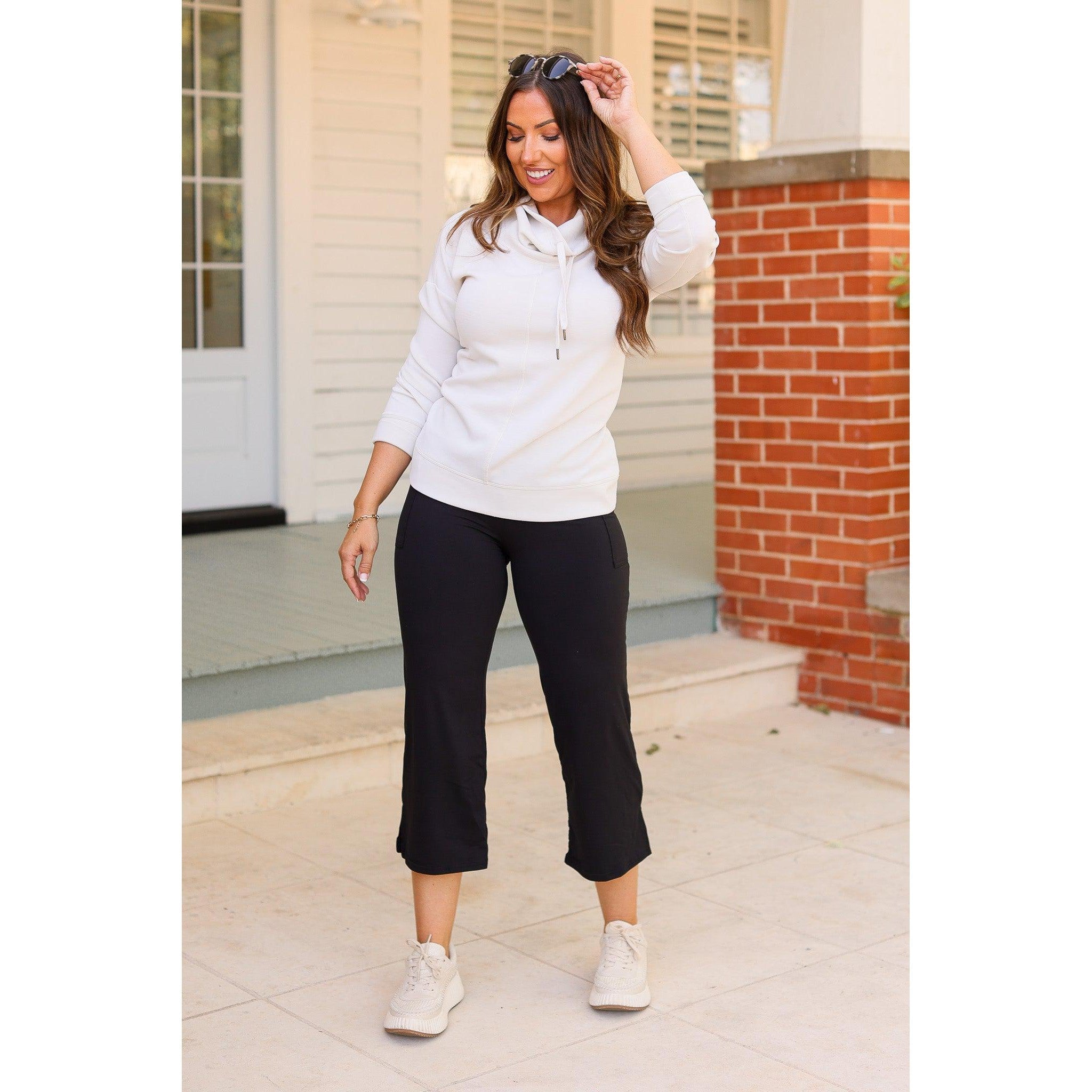 The Gabriella -Black  High Waisted Gaucho Pants - Round 7 - Luxe Leggings by Julia Rose®