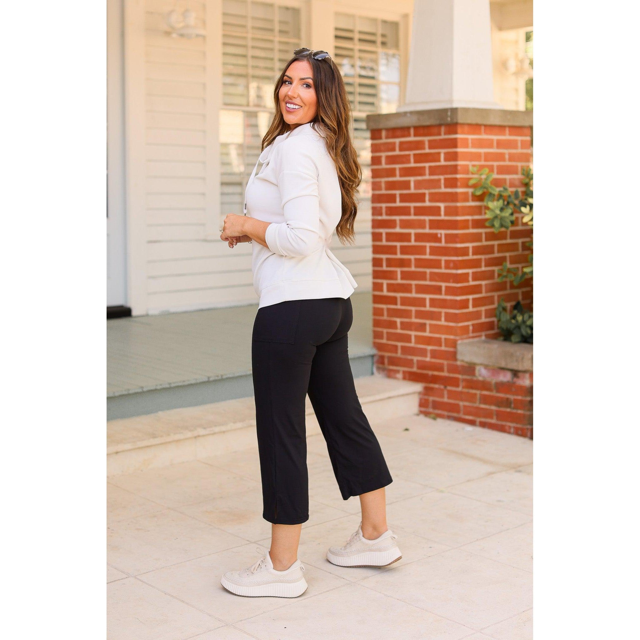 The Gabriella -Black  High Waisted Gaucho Pants - Round 7 - Luxe Leggings by Julia Rose®