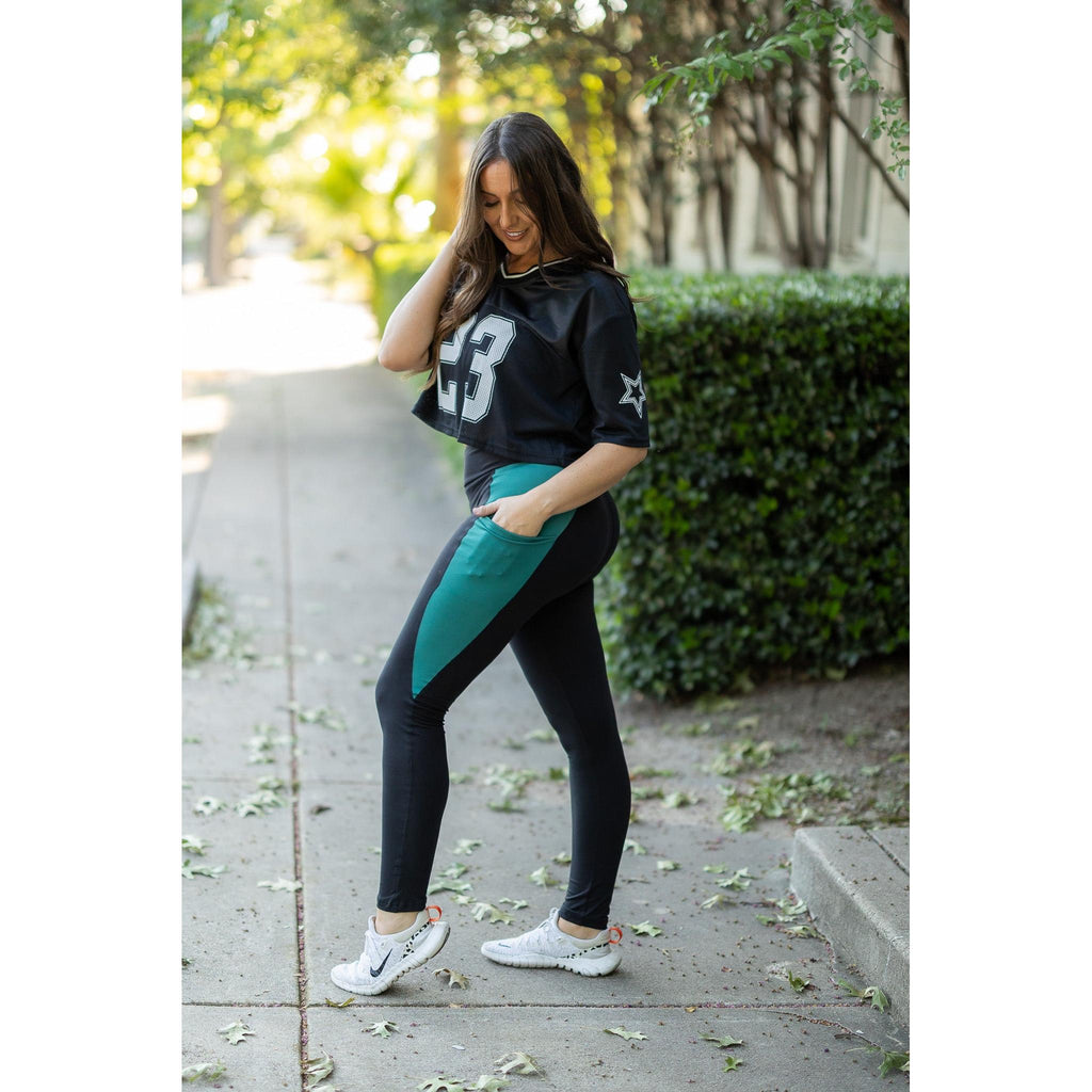 The Gracie- Green Panel Full Length Leggings