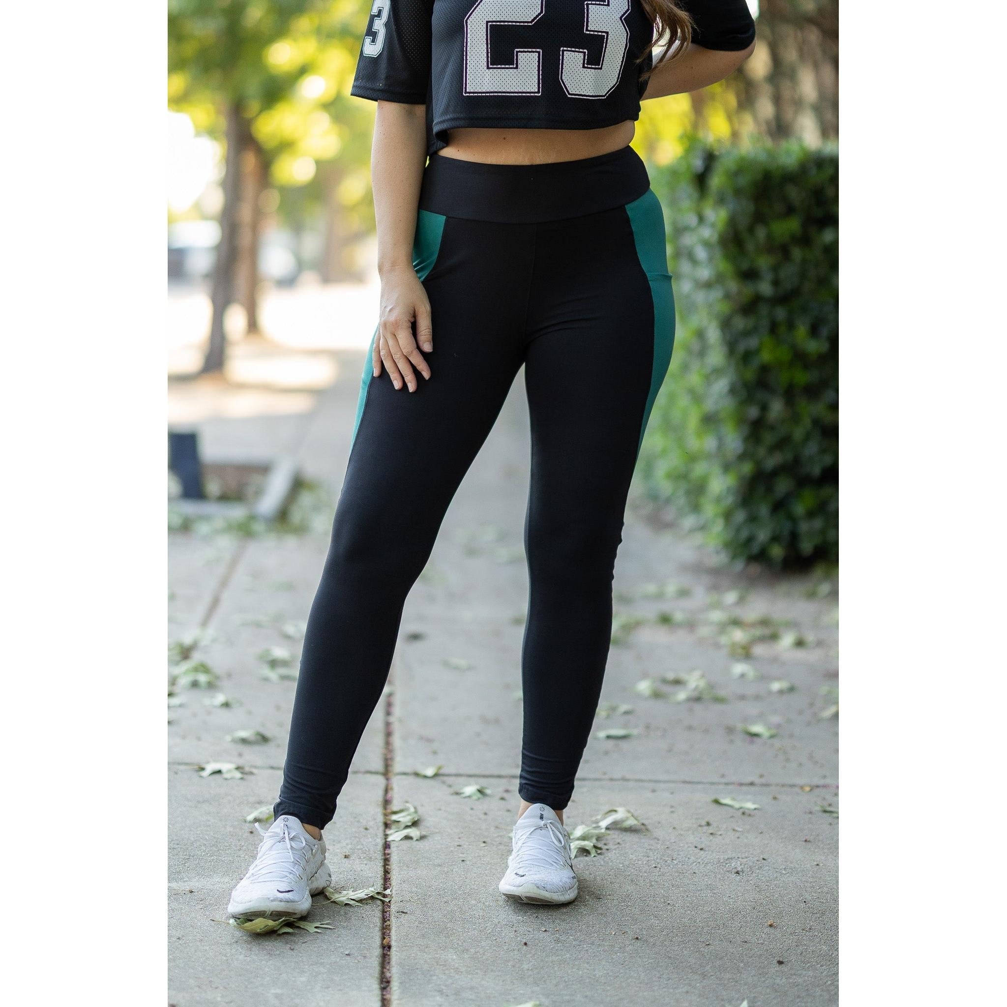 The Gracie- Green Panel Full Length Leggings