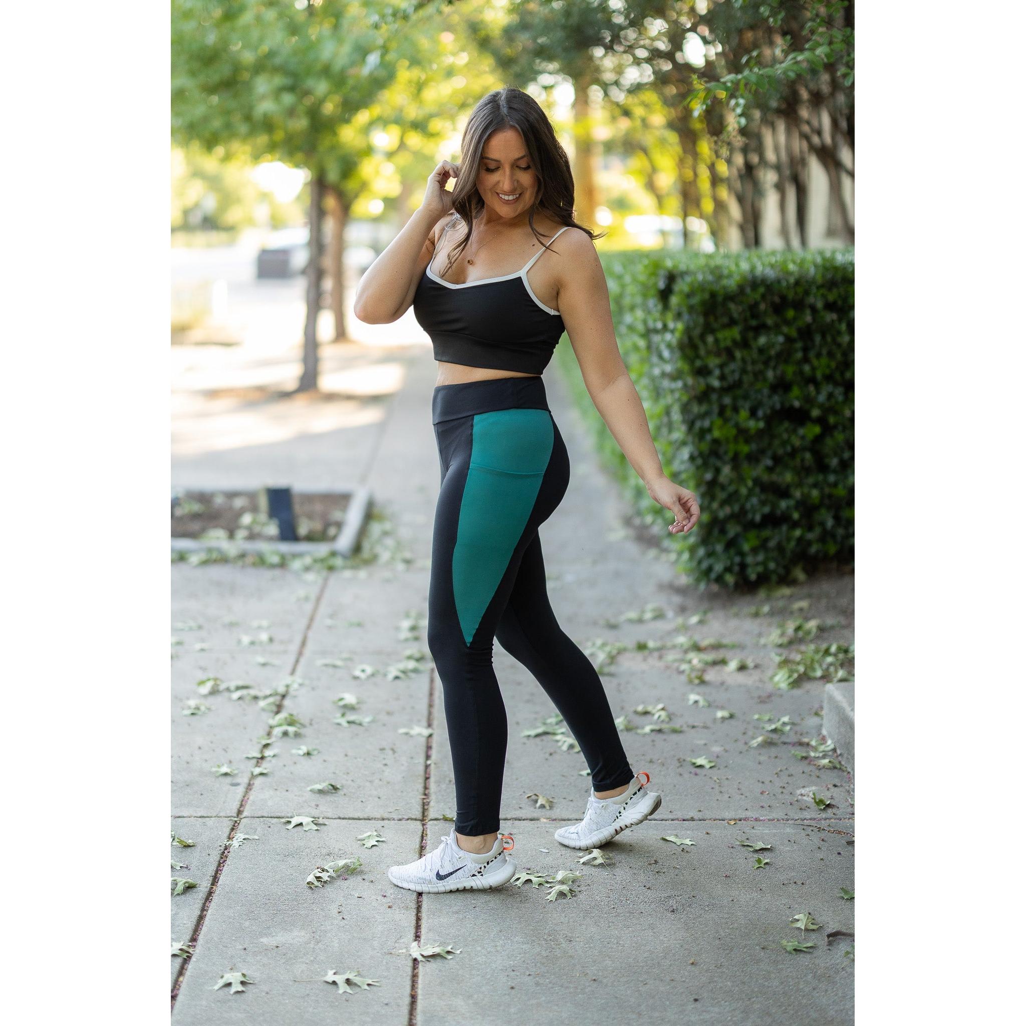 Ready to Ship | The Gracie- Green Panel Full Length Leggings