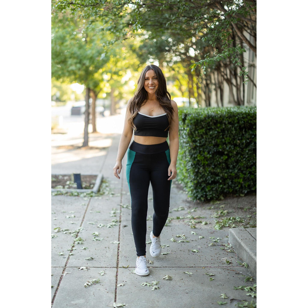 Ready to Ship | The Gracie- Green Panel Full Length Leggings