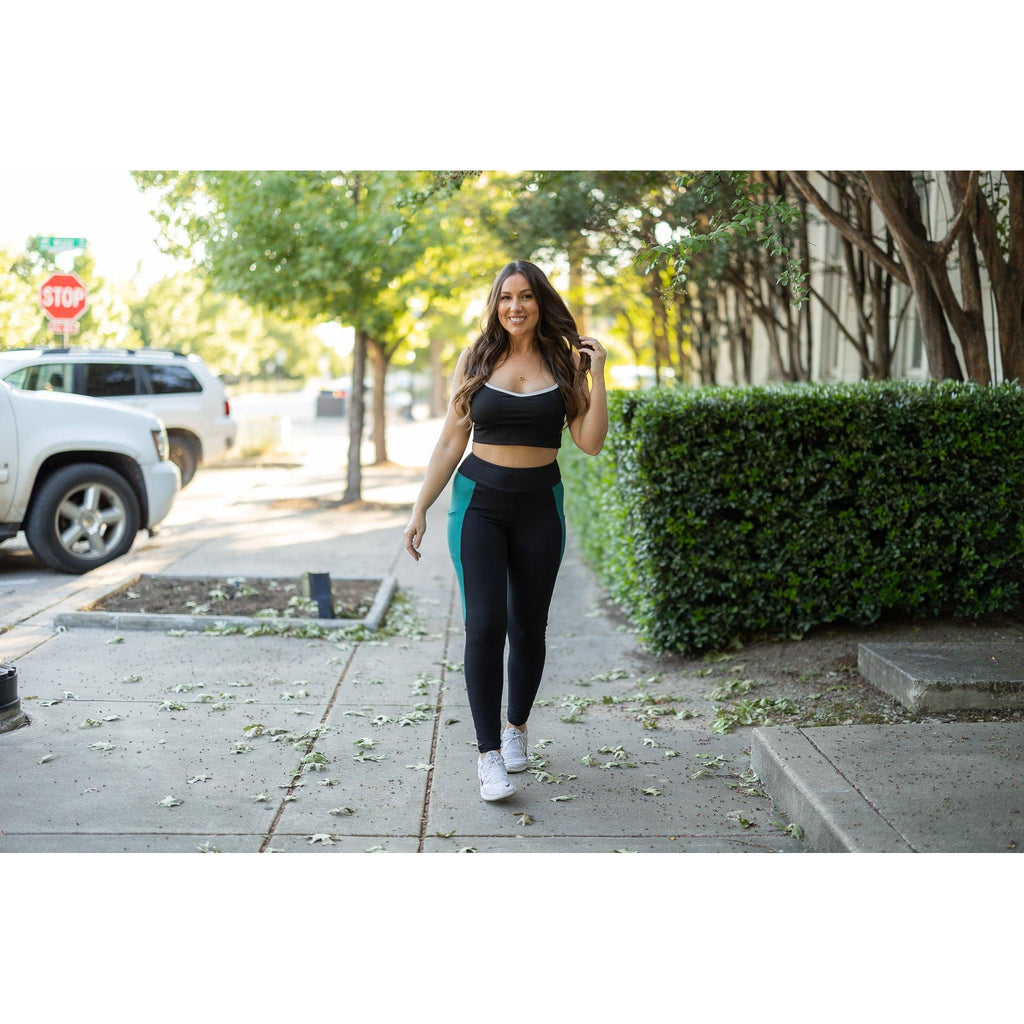 Ready to Ship | The Gracie- Green Panel Full Length Leggings