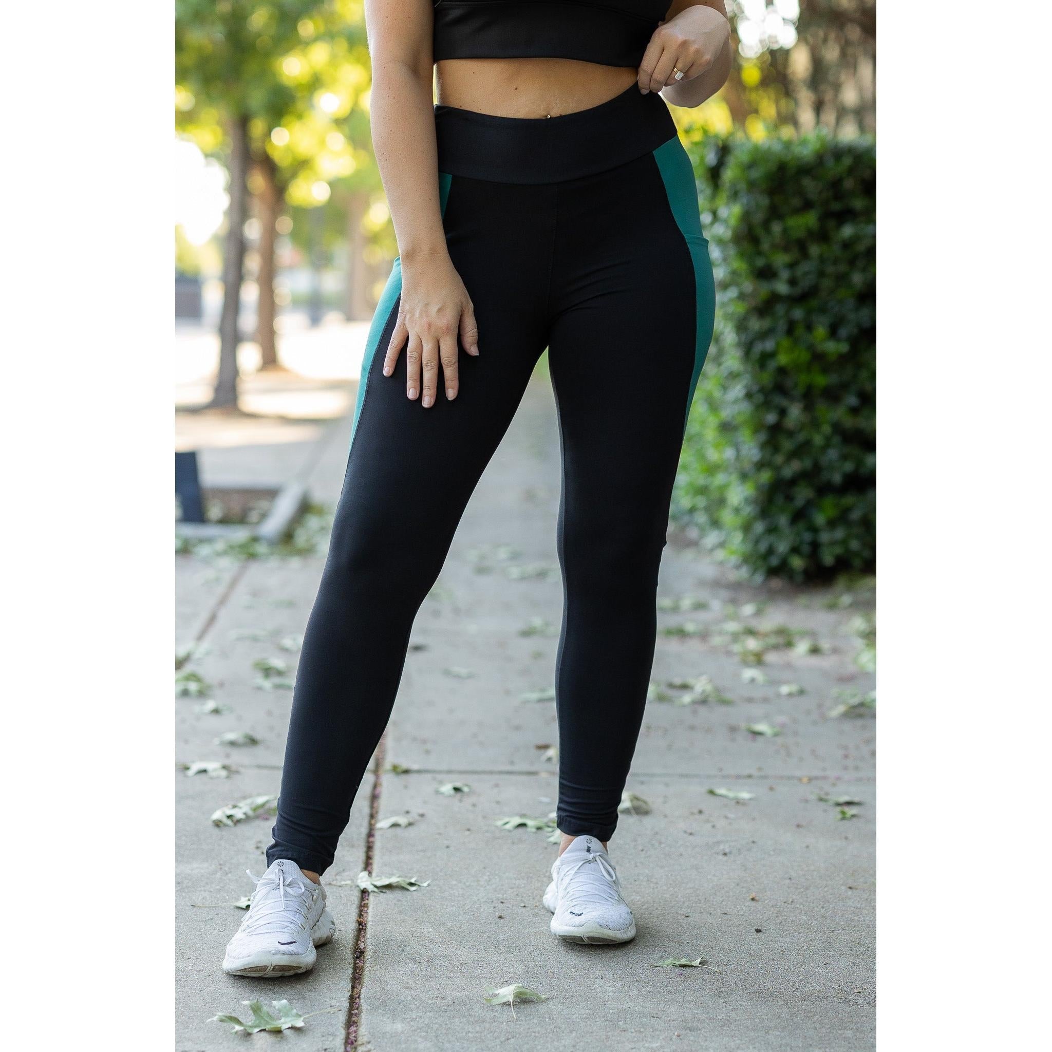 Ready to Ship | The Gracie- Green Panel Full Length Leggings