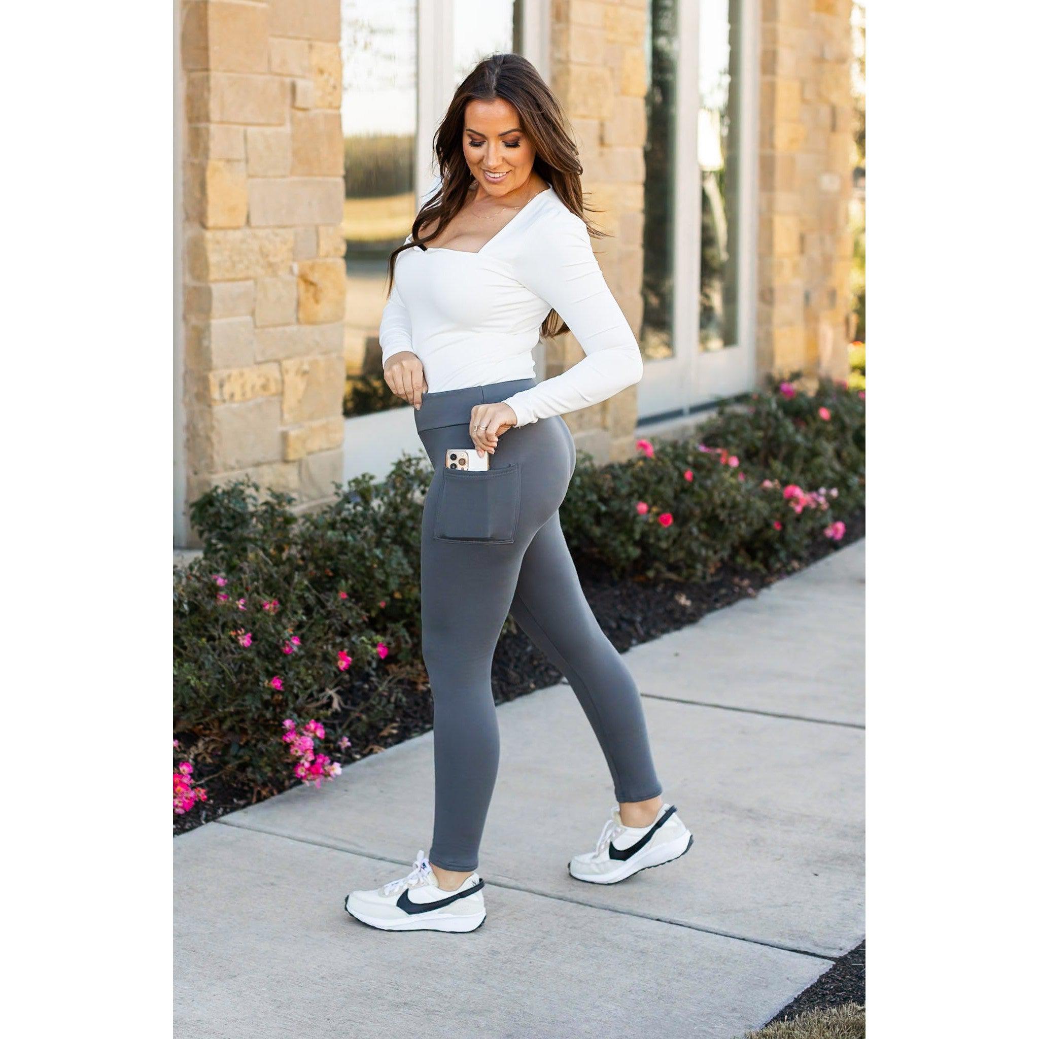 The Ciera - Charcoal FLEECE Full Length Leggings with Pockets  - Luxe Leggings by Julia Rose®
