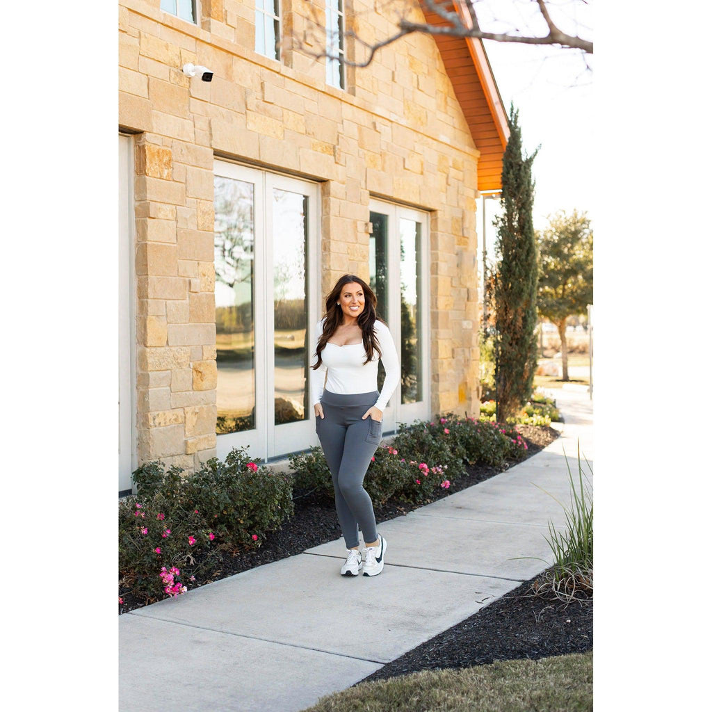 The Ciera - Charcoal FLEECE Full Length Leggings with Pockets  - Luxe Leggings by Julia Rose®