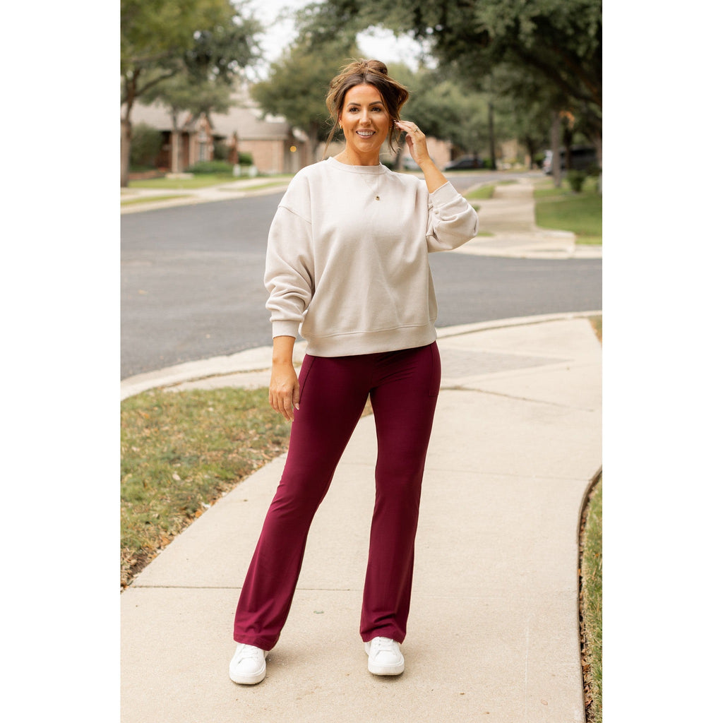 The Maeve - 30"  MAROON Bootcut Leggings with Pockets - Round 2