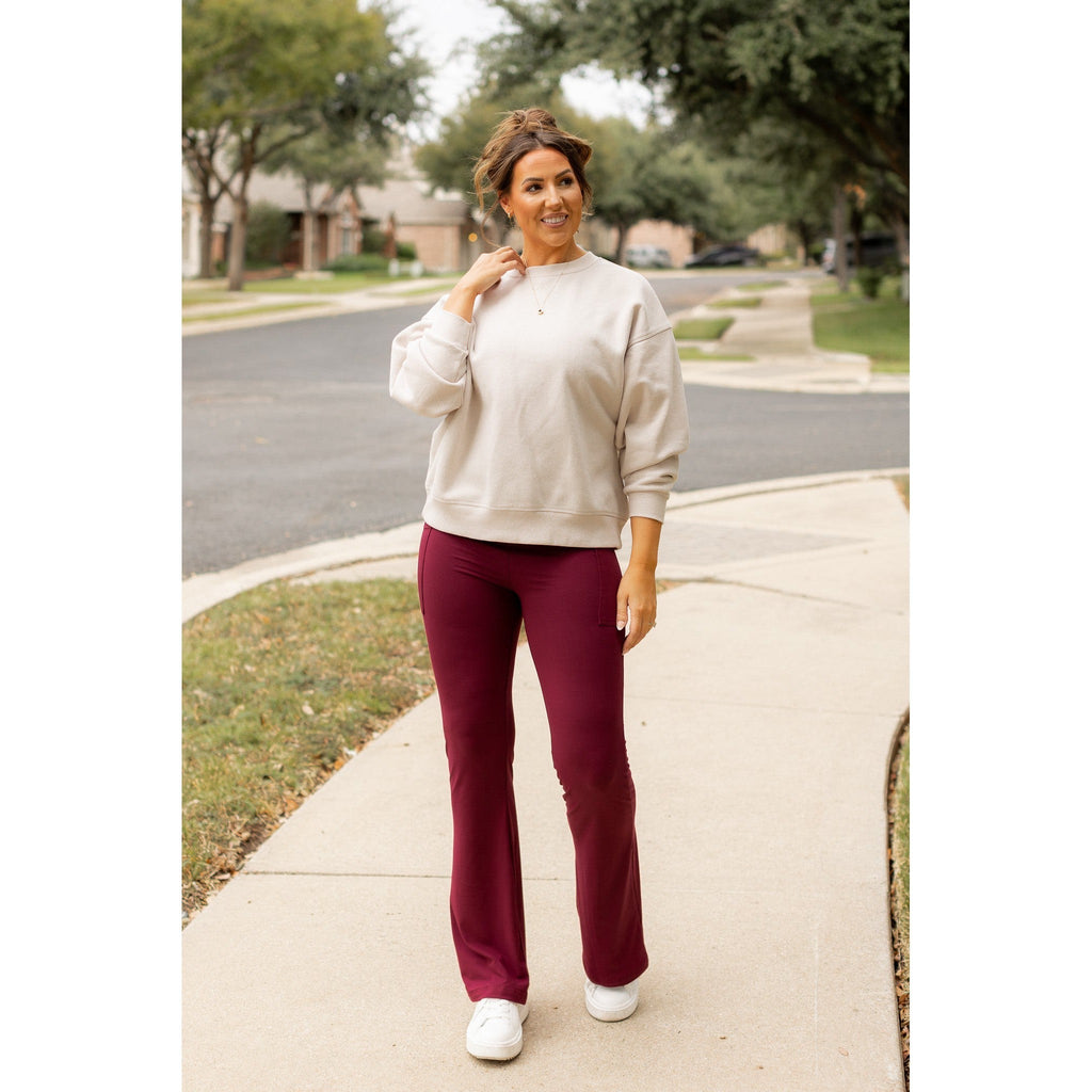 The Maeve - 30"  MAROON Bootcut Leggings with Pockets - Round 2