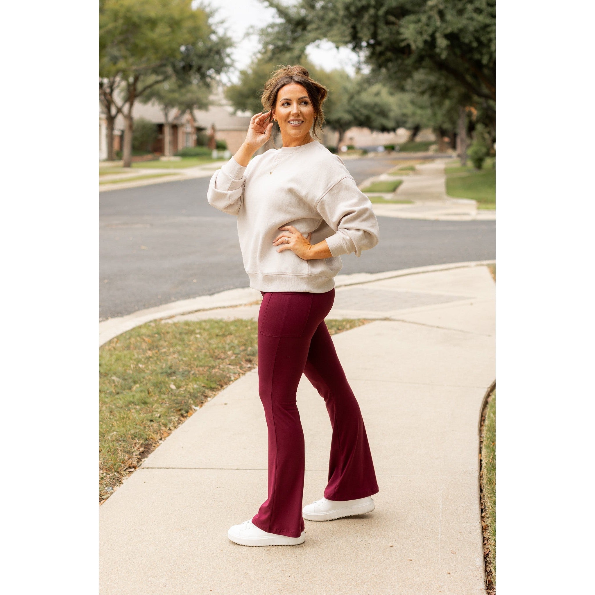 The Maeve - 30"  MAROON Bootcut Leggings with Pockets - Round 2
