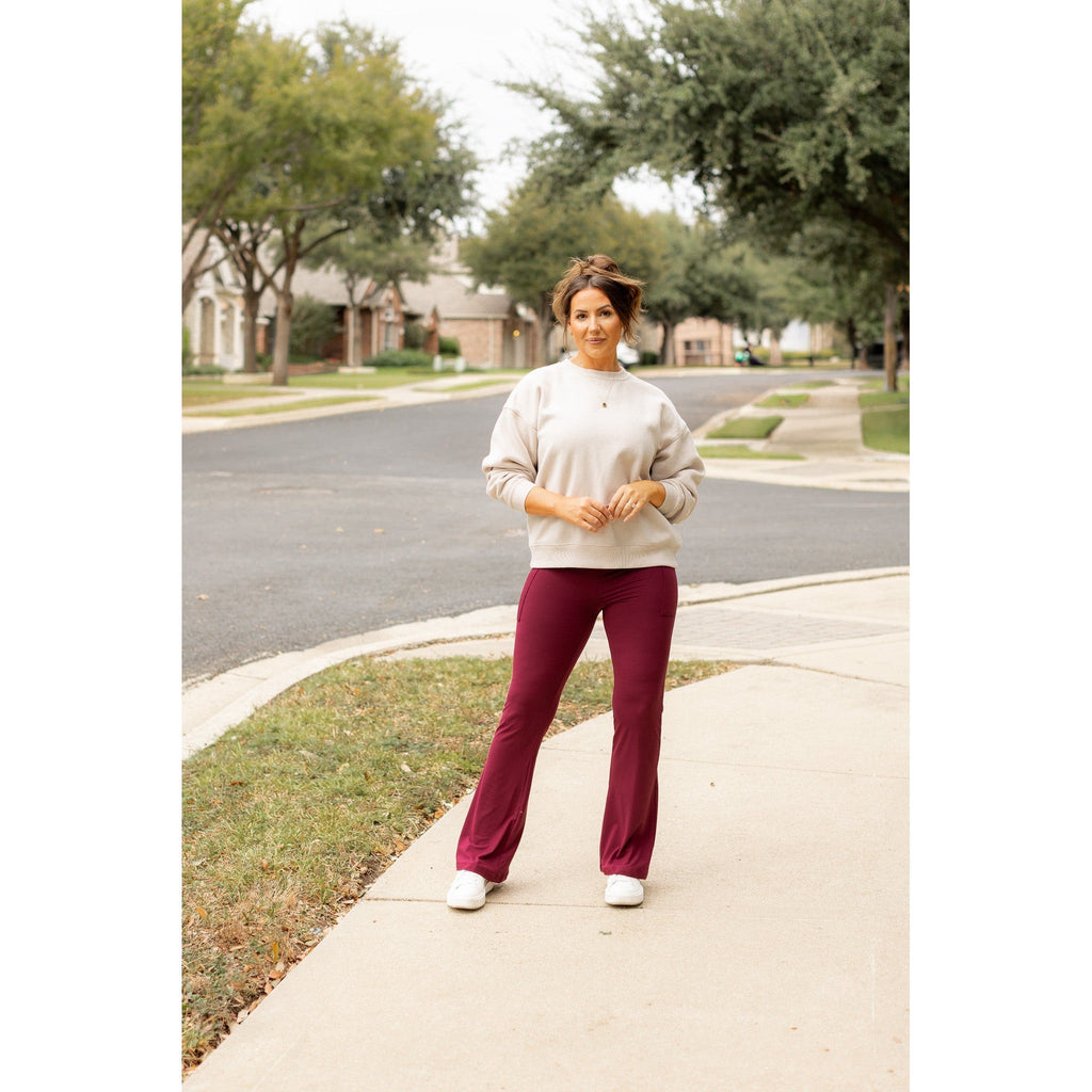 Ready to Ship  | The Maeve -  MAROON Bootcut Leggings with Pockets