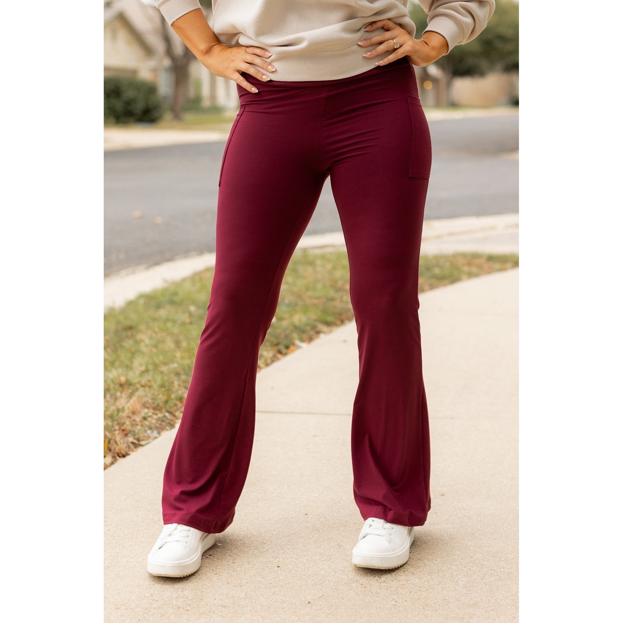 The Maeve - 30"  MAROON Bootcut Leggings with Pockets - Round 2