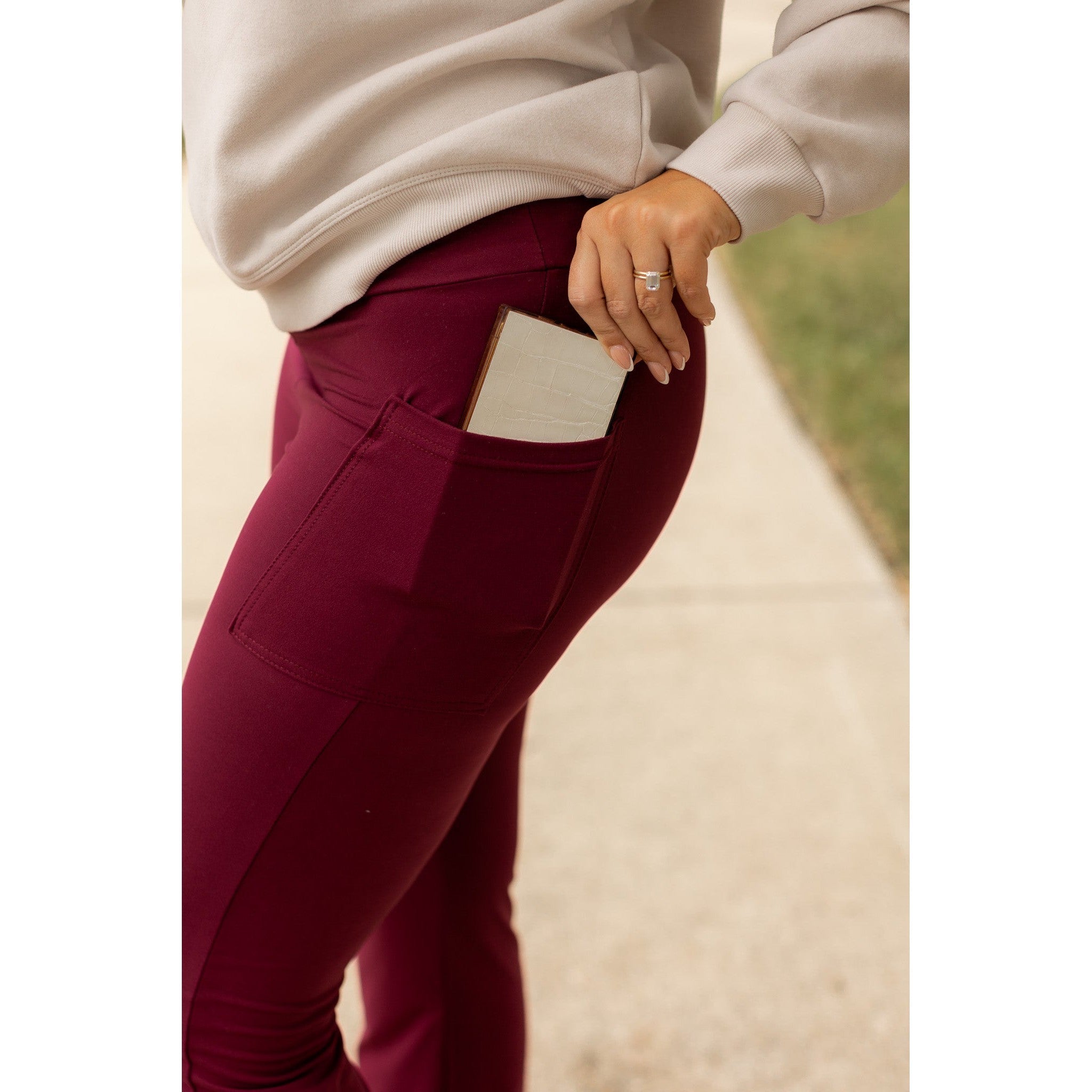 The Maeve - 30"  MAROON Bootcut Leggings with Pockets - Round 2