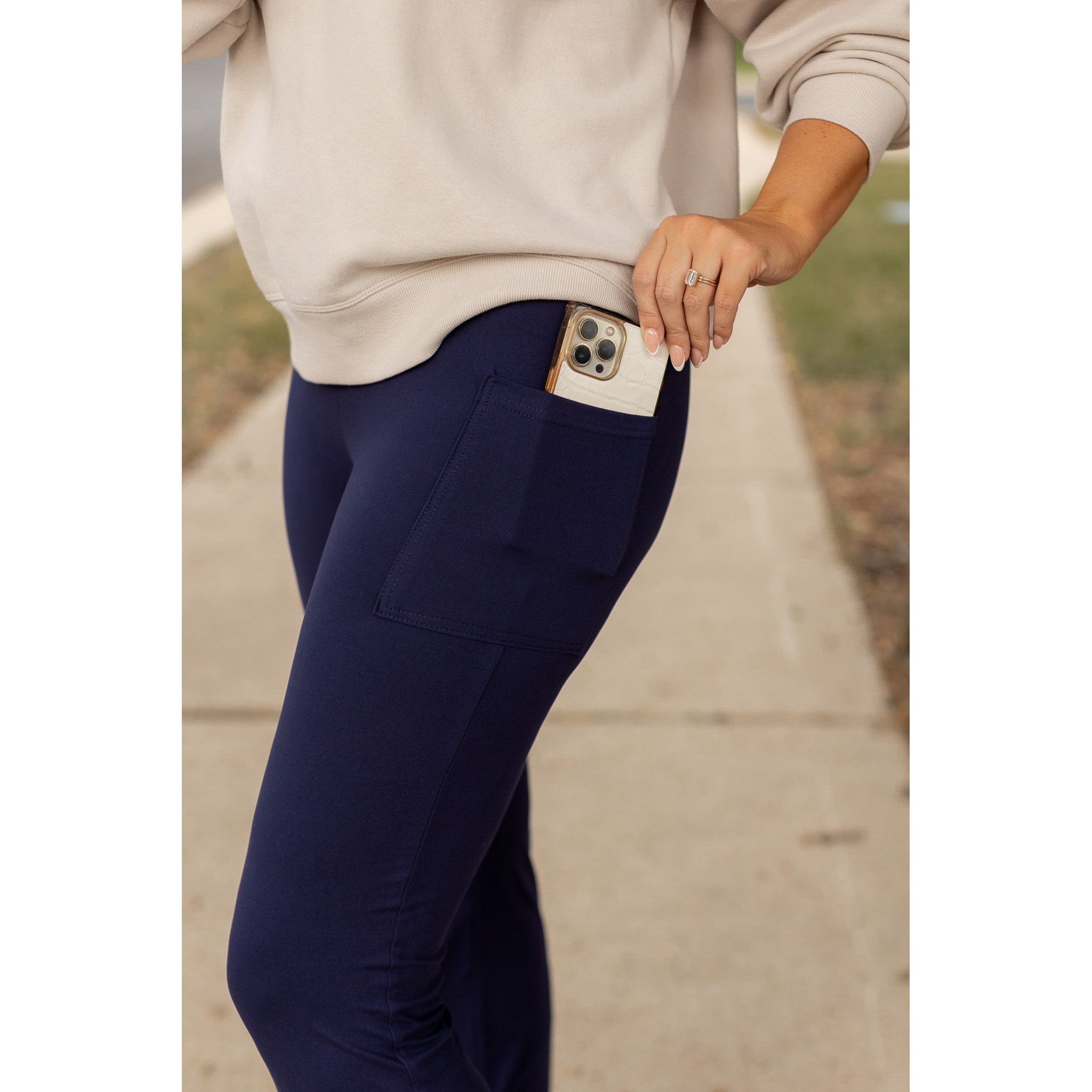 The Mila - 30"  NAVY Bootcut Leggings with Pockets Round 3