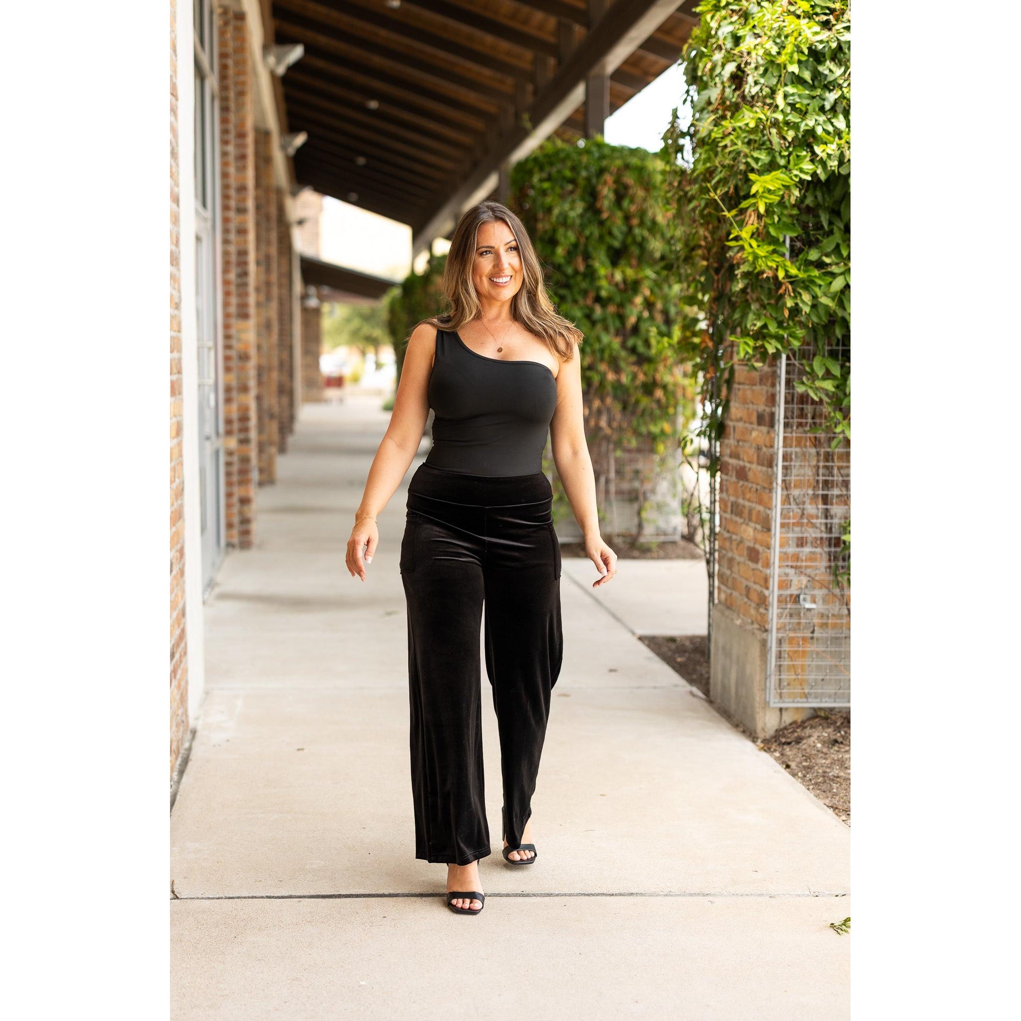 Ready to Ship | The Regina - Black Velvet Wide Leg Pants
