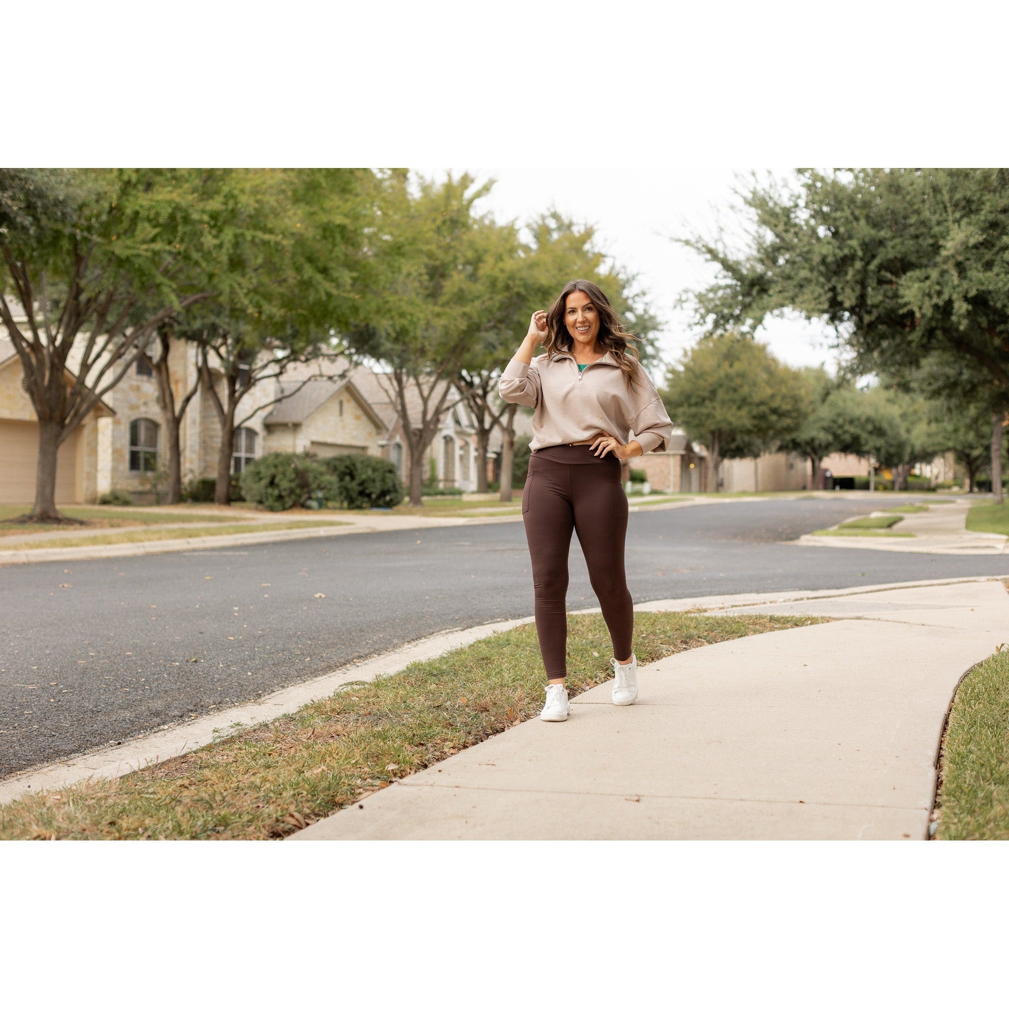 Ready to Ship | The Becca - BROWN Crossover Full Length Leggings with Pockets