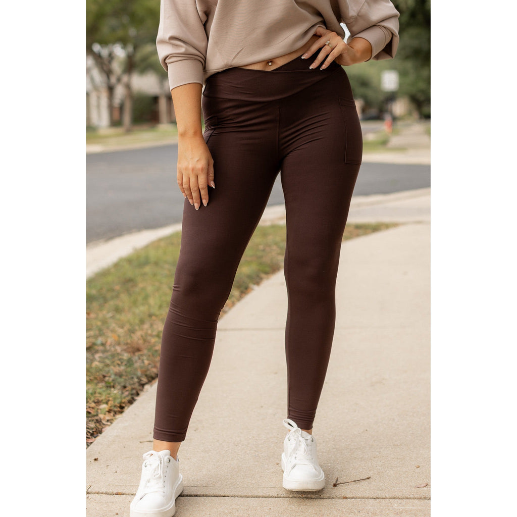 Ready to Ship | The Becca - BROWN Crossover Full Length Leggings with Pockets