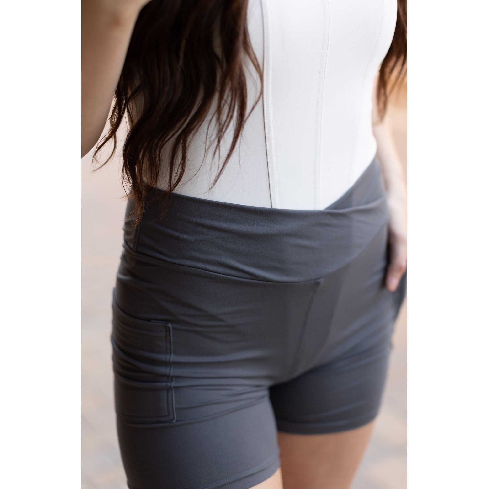 The Caleigh - Charcoal Crossover Biker 5" Shorts r2  - Luxe Leggings by Julia Rose® Round 2