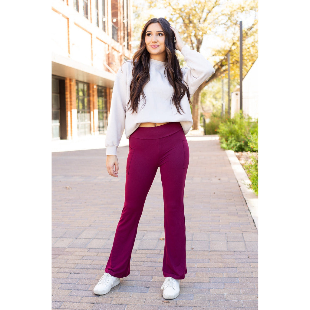 The Maeve - 30"  MAROON Bootcut Leggings with Pockets - Round 2