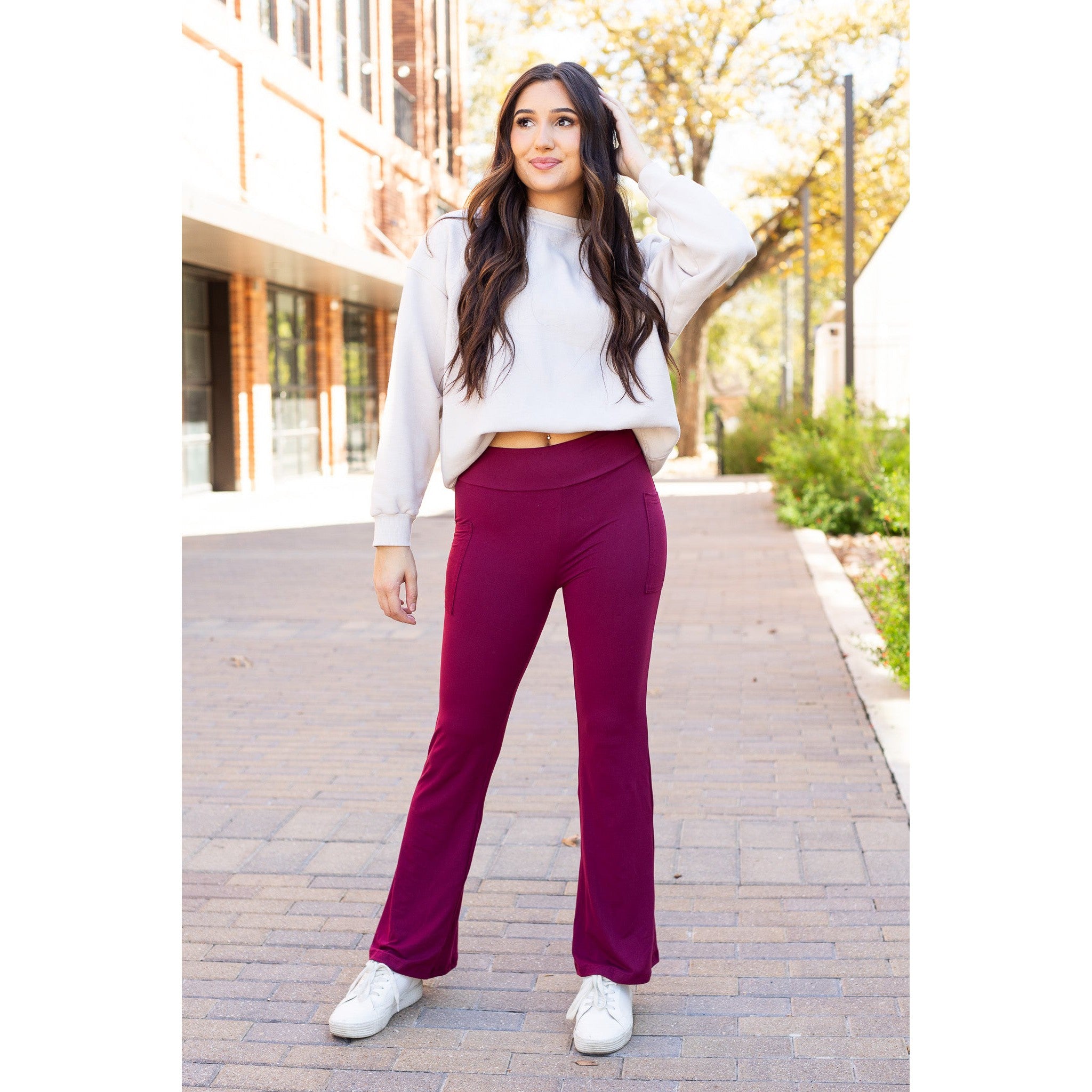 The Maeve - 30"  MAROON Bootcut Leggings with Pockets - Round 2