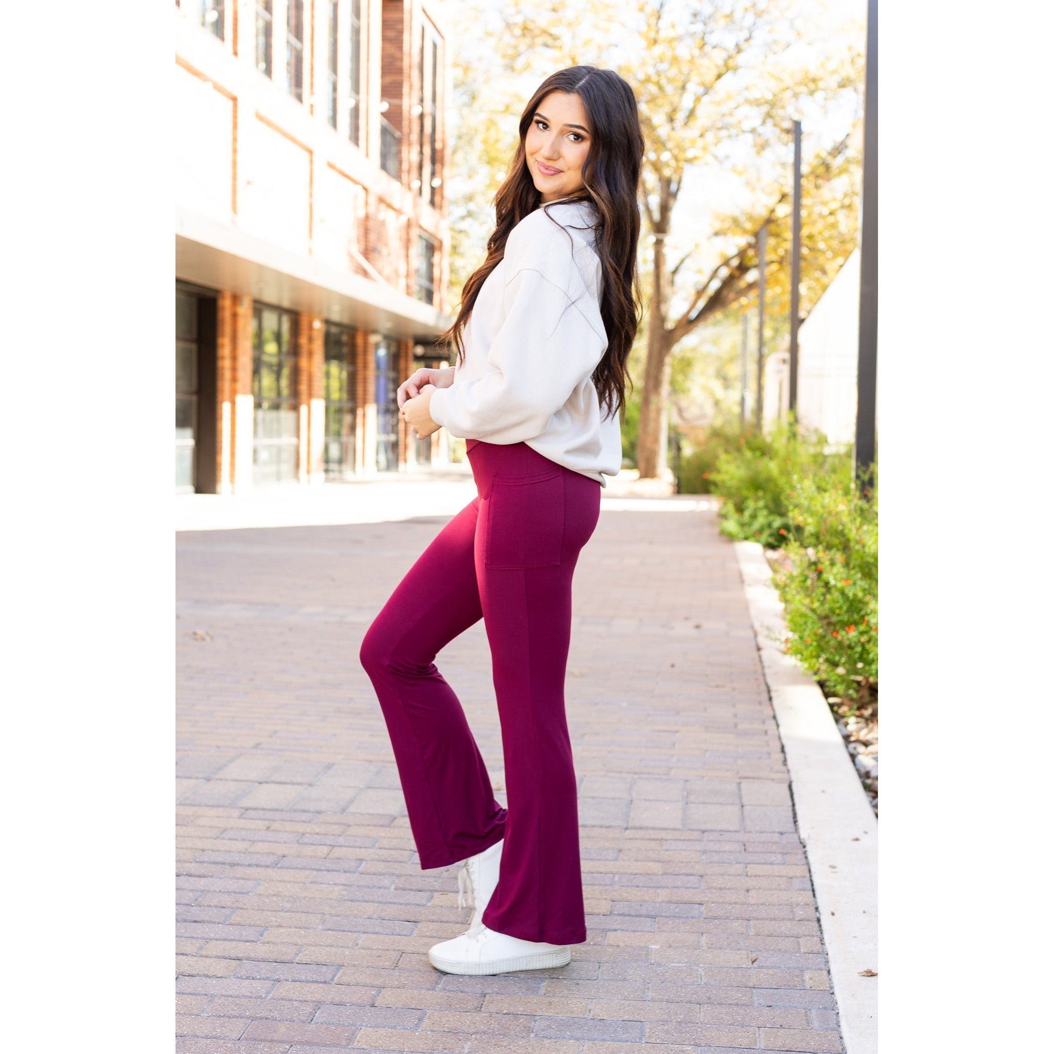 The Maeve - 30"  MAROON Bootcut Leggings with Pockets - Round 2