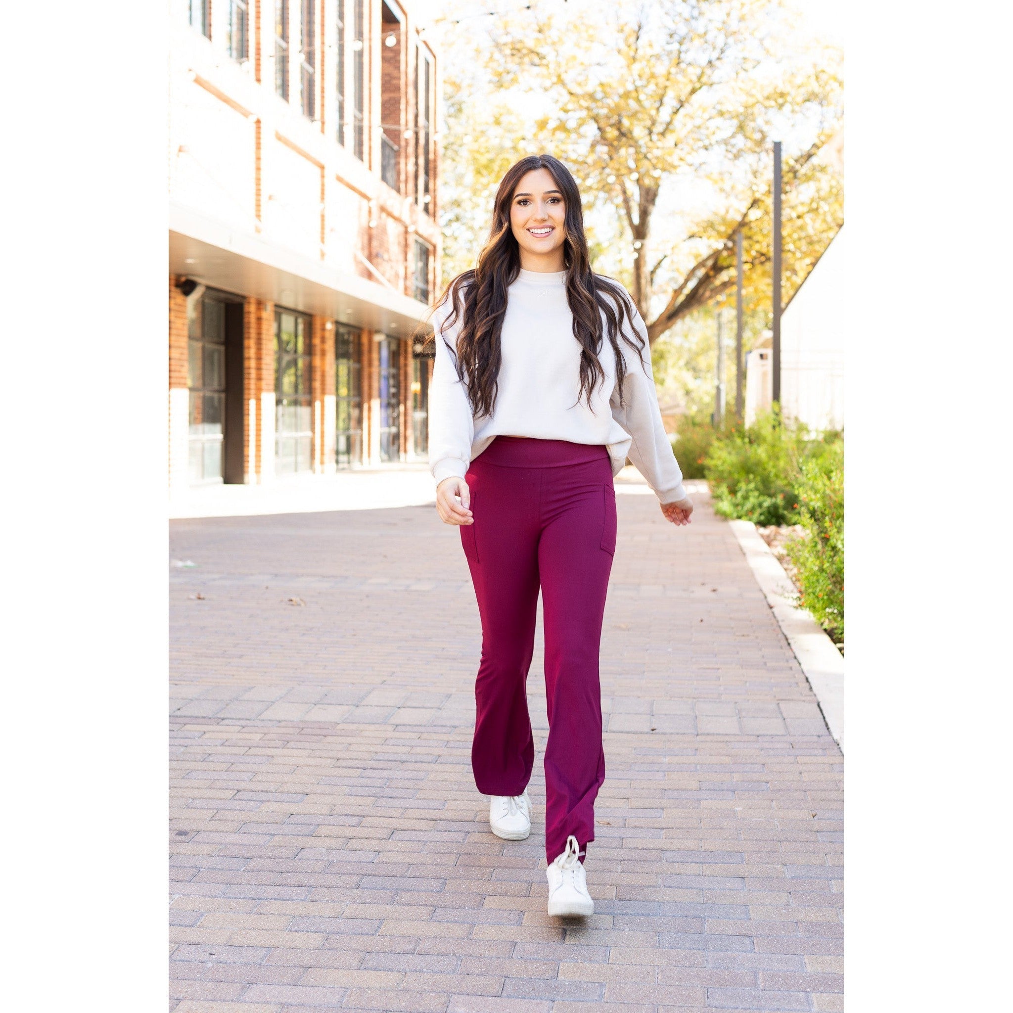The Maeve - 30"  MAROON Bootcut Leggings with Pockets - Round 2