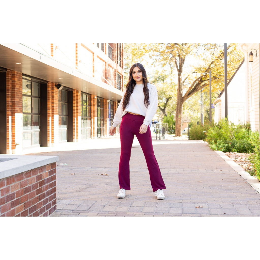 The Maeve - 30"  MAROON Bootcut Leggings with Pockets - Round 2