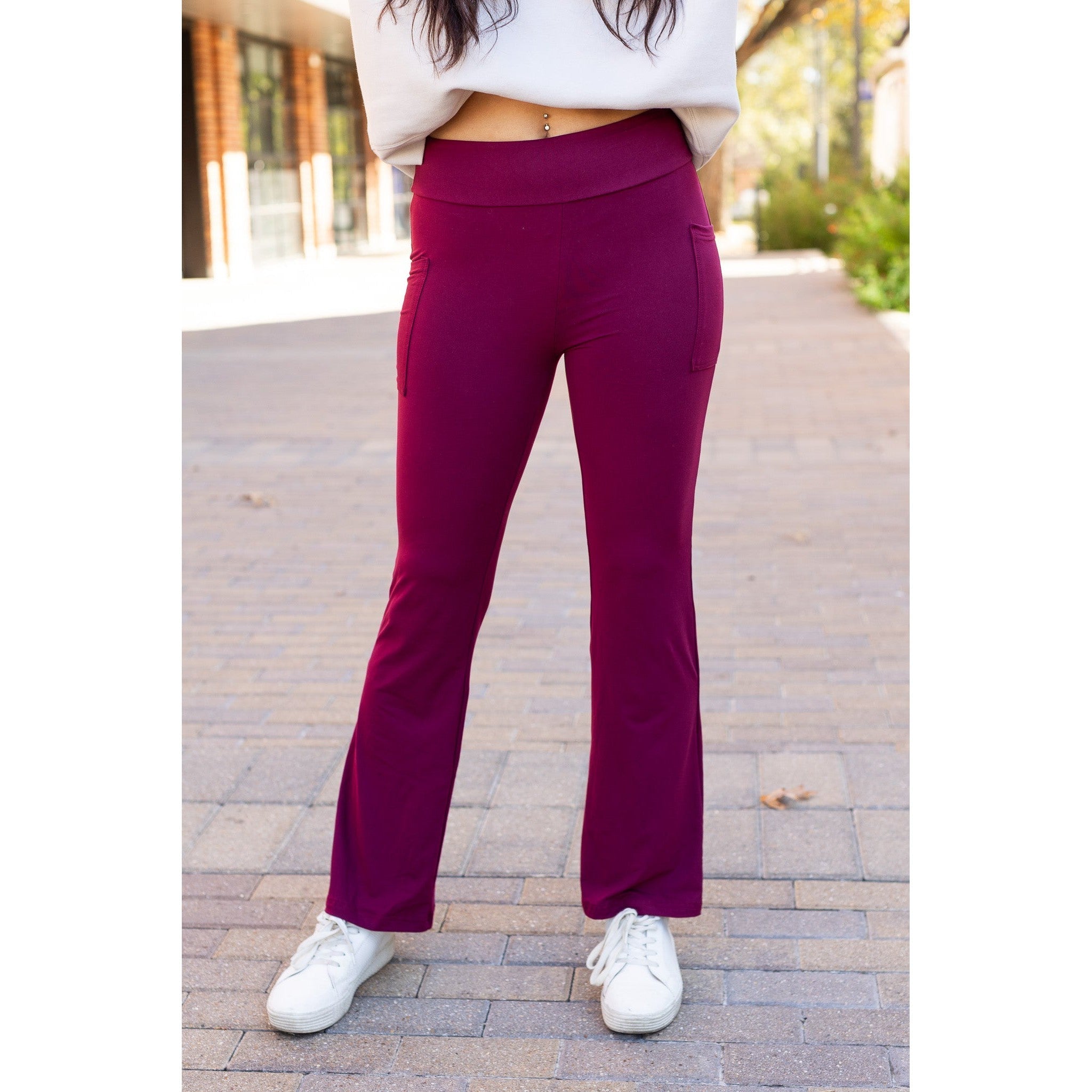 The Maeve - 30"  MAROON Bootcut Leggings with Pockets - Round 2
