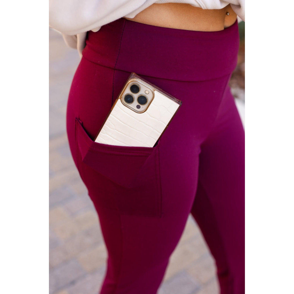 The Maeve - 30"  MAROON Bootcut Leggings with Pockets - Round 2