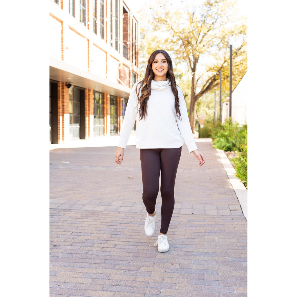 Ready to Ship | The Becca - BROWN Crossover Full Length Leggings with Pockets